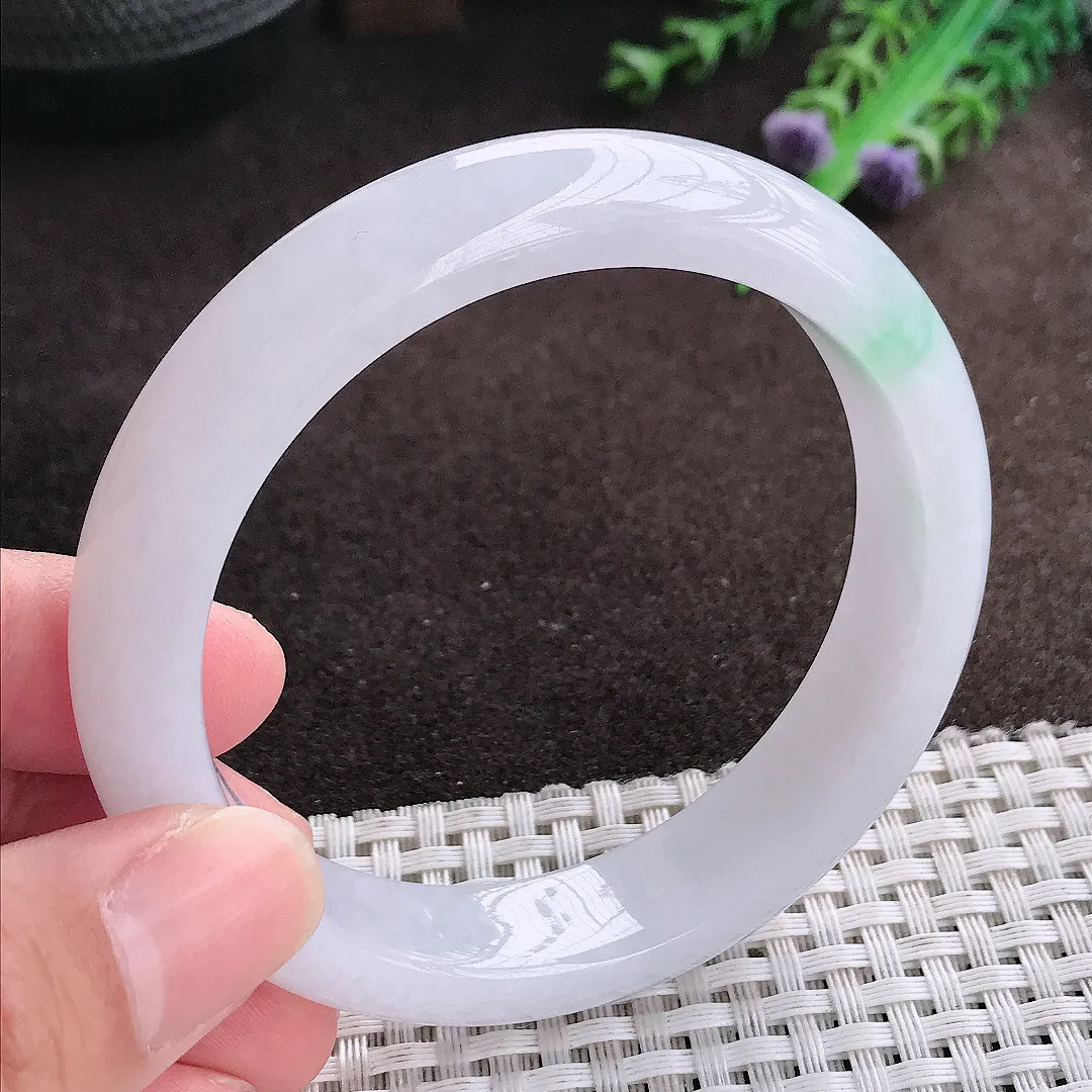 自然光57.5/13.3/8.2老坑冰润水灵淡紫色手镯宽边翡翠玉镯美人镯