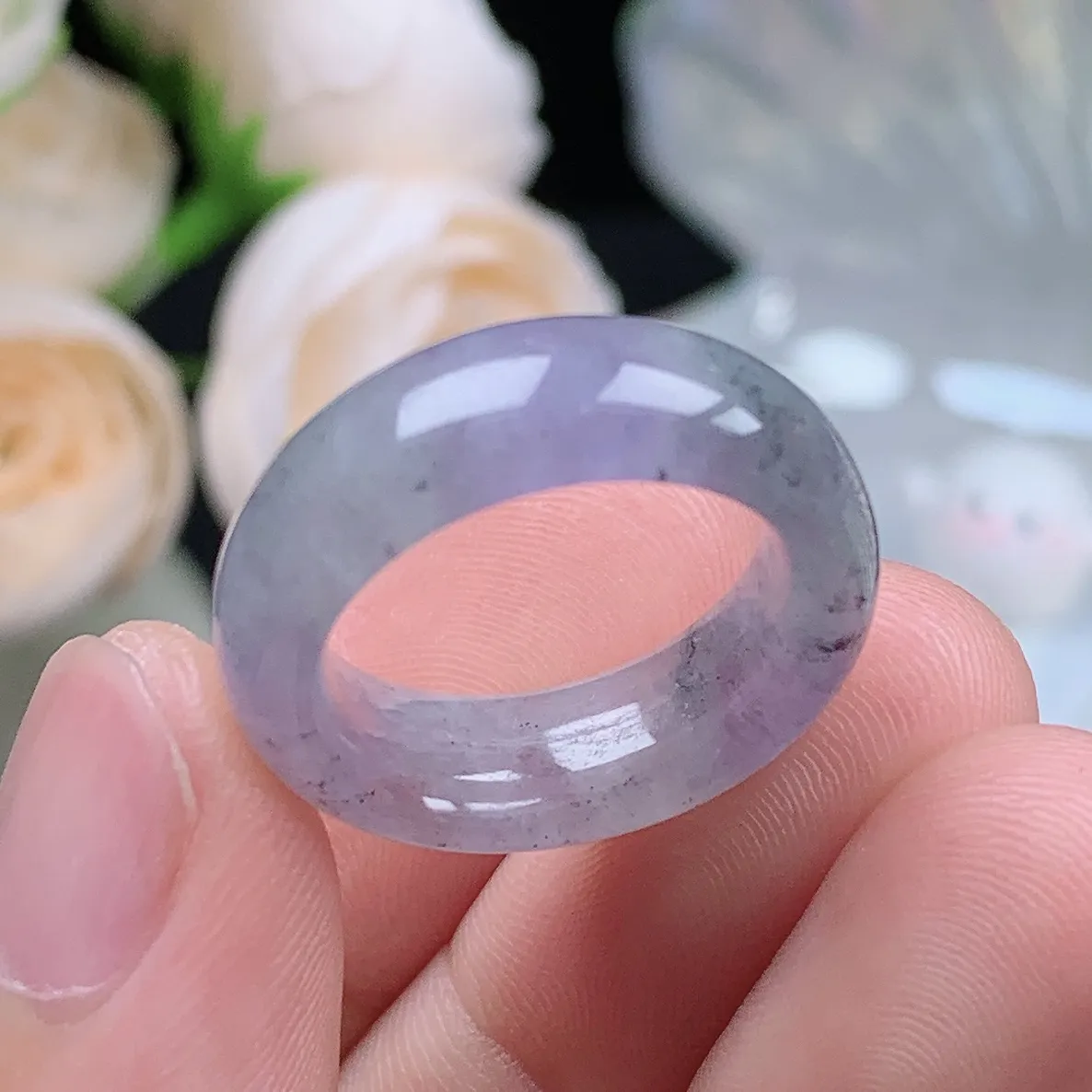 缅甸翡翠老坑冰种翡翠水润起胶冰紫乌鸡戒指玉指环  水润通透 尺寸：16.8-7.3-4mm 13-14号圈口1S