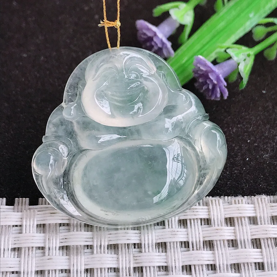 自然光31.6/34.5/6.2老坑冰种起光佛公吊坠翡翠玉佛坠挂件百搭