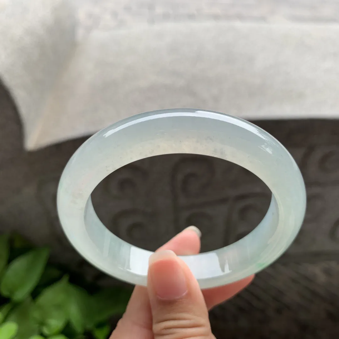 圈口 57.4-12.5-8.9【冰种飘绿正圈手镯】正圈57 58可戴