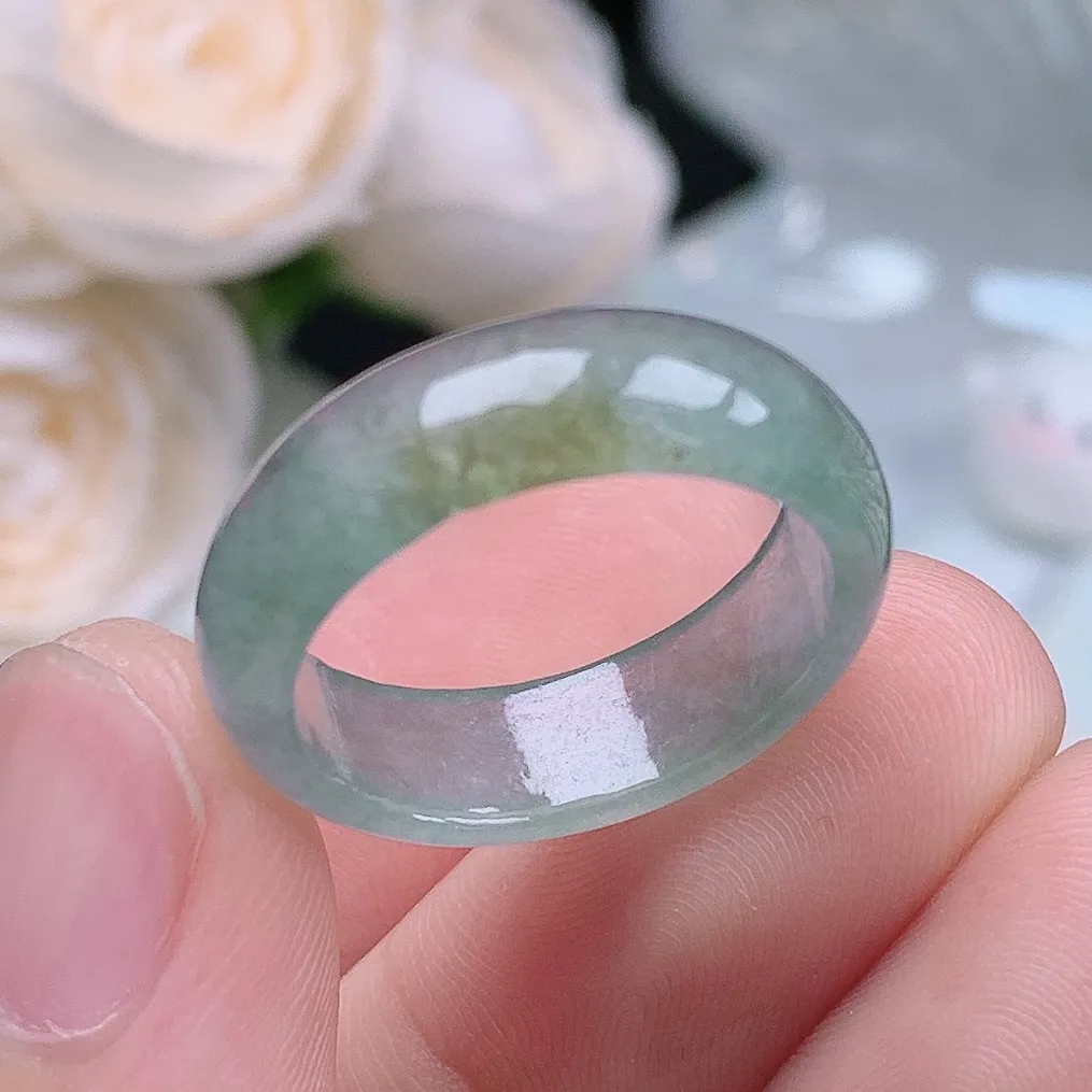 缅甸翡翠老坑种翡翠水润晴底飘黄戒指玉指环  水润通透 尺寸：18.4-6.3-2.7mm 18号圈口