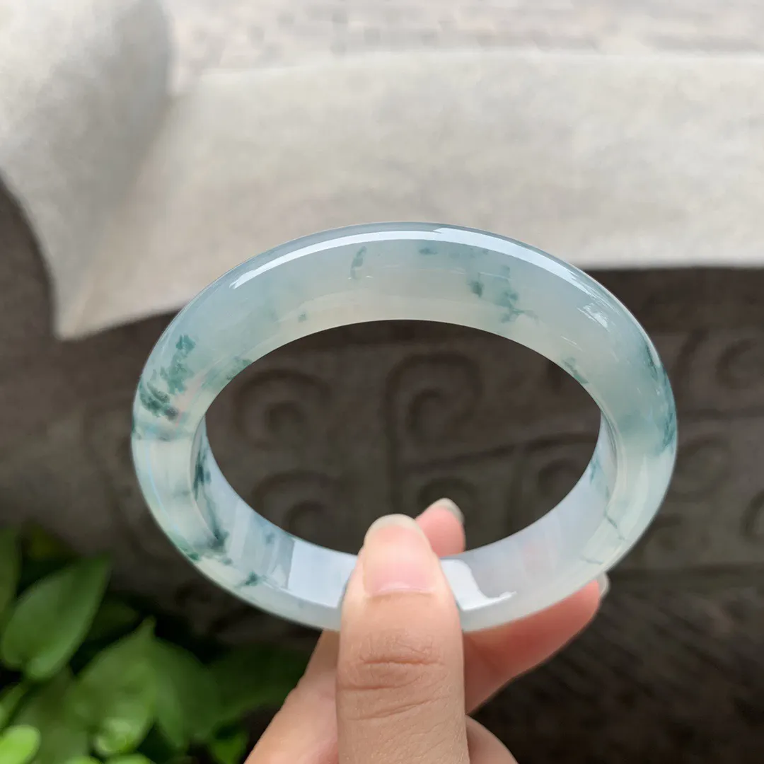 大圈口58.8-12.9-9.2 【冰种飘花正圈手镯】正圈58 59可戴