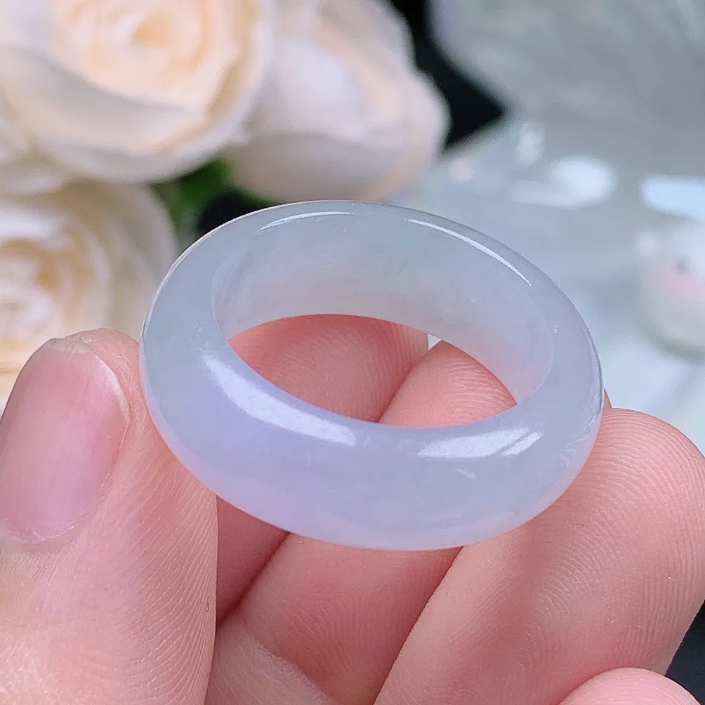 缅甸翡翠老坑冰种翡翠水润起胶轮胎紫罗兰戒指玉指环  水润通透 尺寸：19.4-8-4.1mm 21号圈口1S