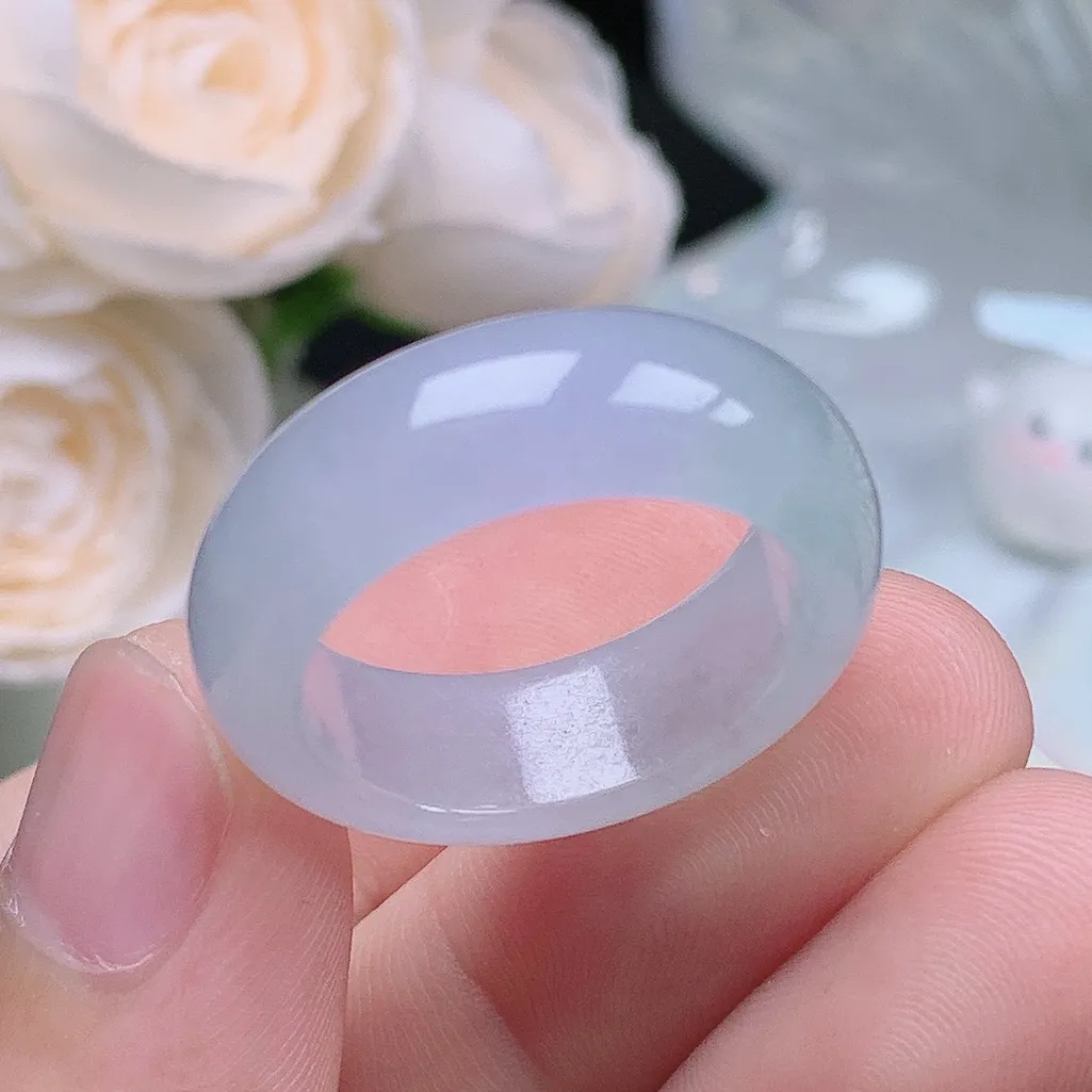 缅甸翡翠老坑冰种翡翠水润起胶轮胎紫罗兰戒指玉指环  水润通透 尺寸：19.4-8-4.1mm 21号圈口1S