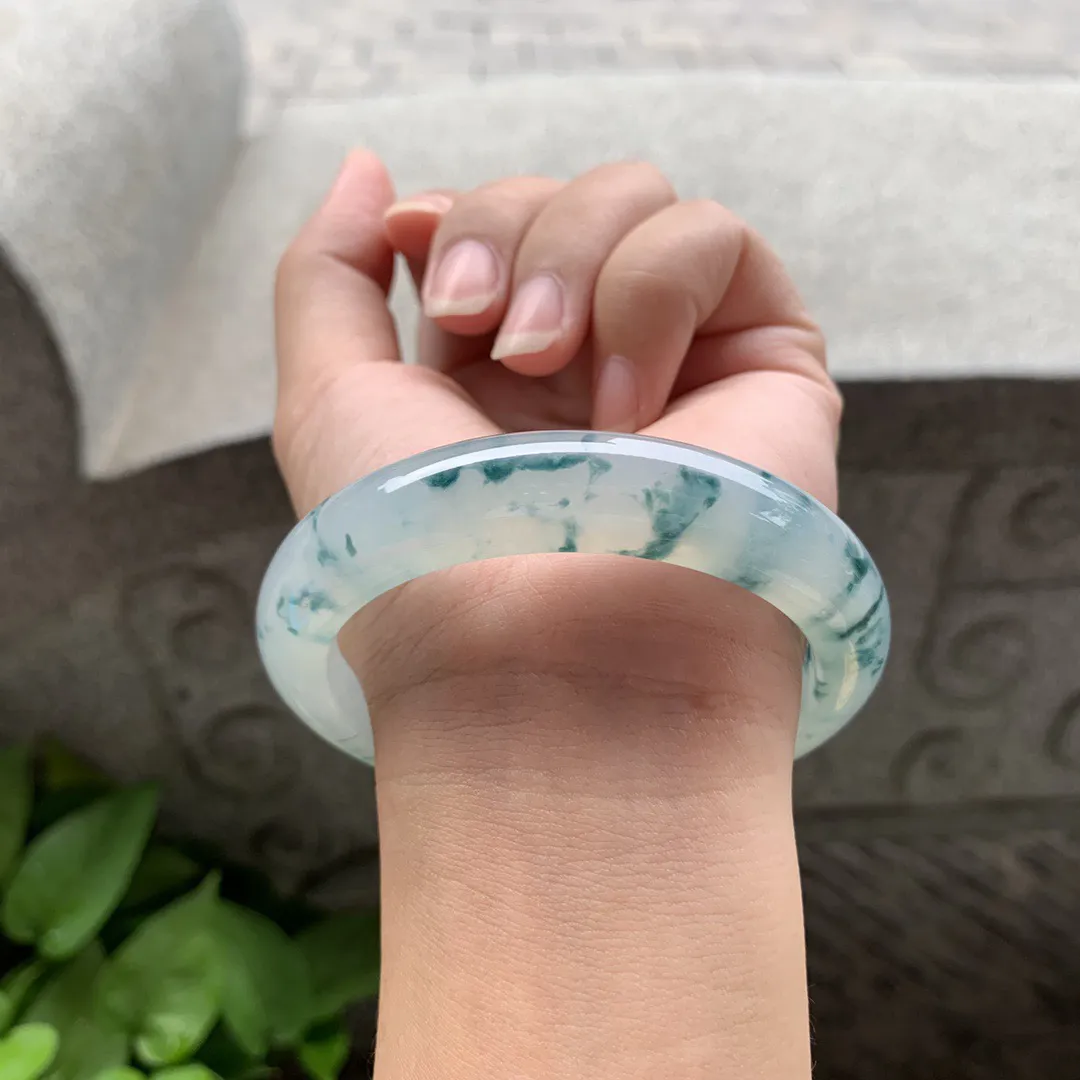 大圈口58.8-12.9-9.2 【冰种飘花正圈手镯】正圈58 59可戴