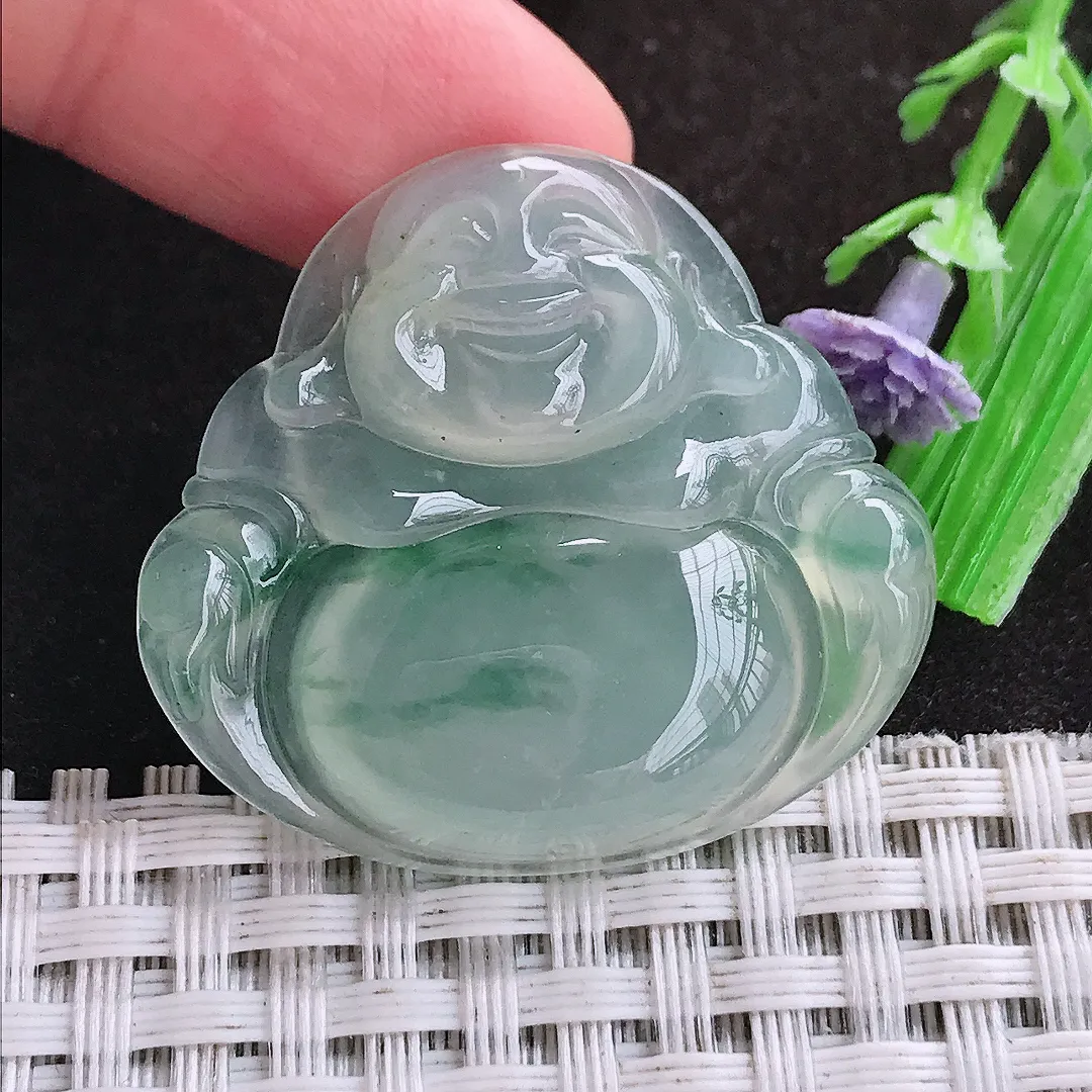 自然光32.3/35.2/5.9老坑冰种果冻胶冰飘花佛公吊坠翡翠玉佛挂件百搭