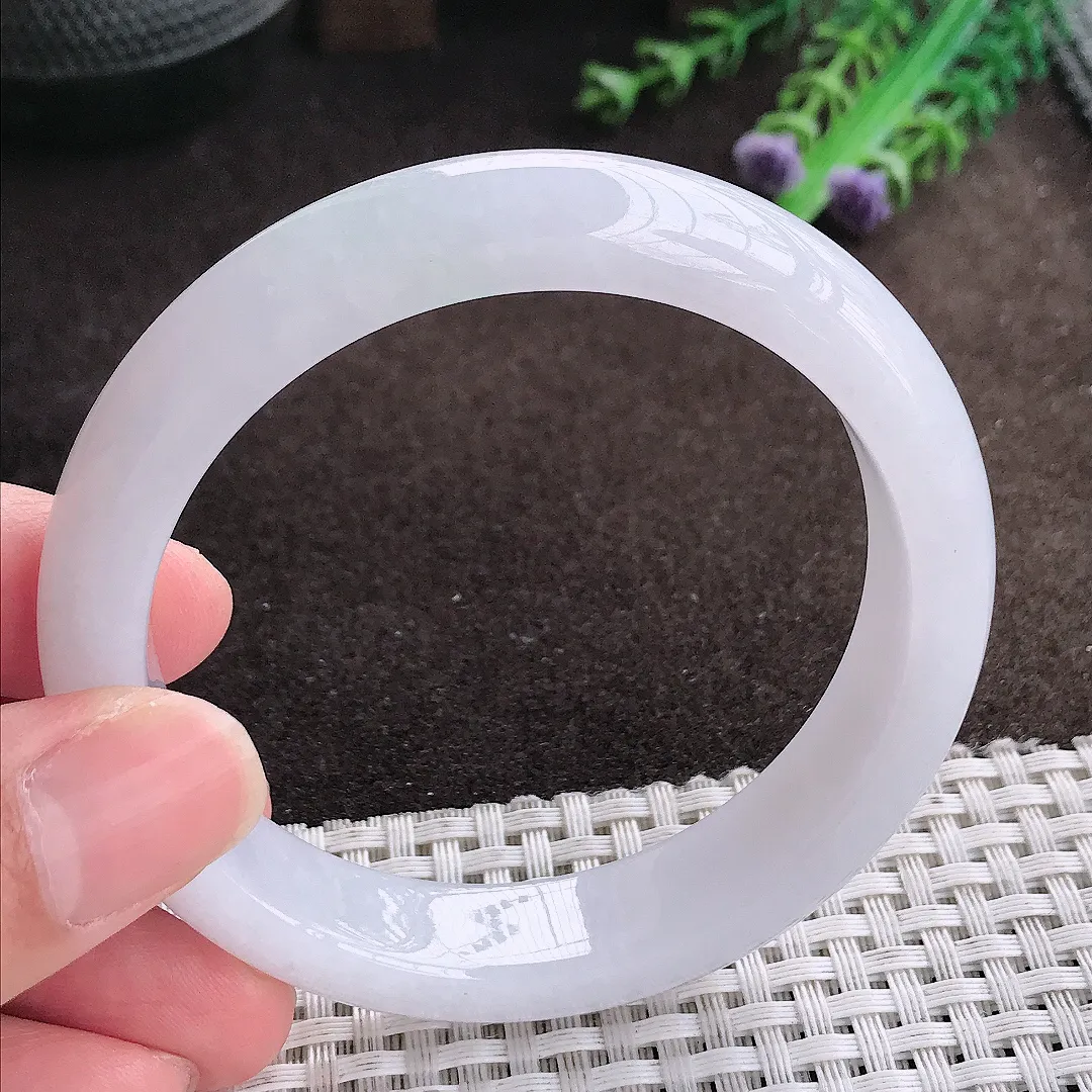 自然光57.5/13.3/8.2老坑冰润水灵淡紫色手镯宽边翡翠玉镯美人镯