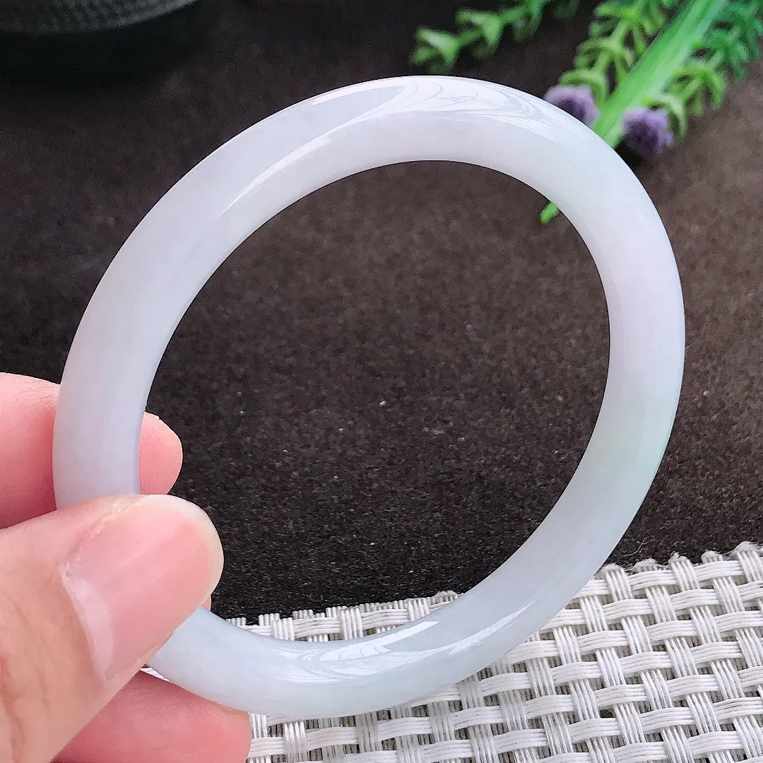 自然光56/8.2老坑冰润起胶圆条手镯翡翠玉镯美人镯