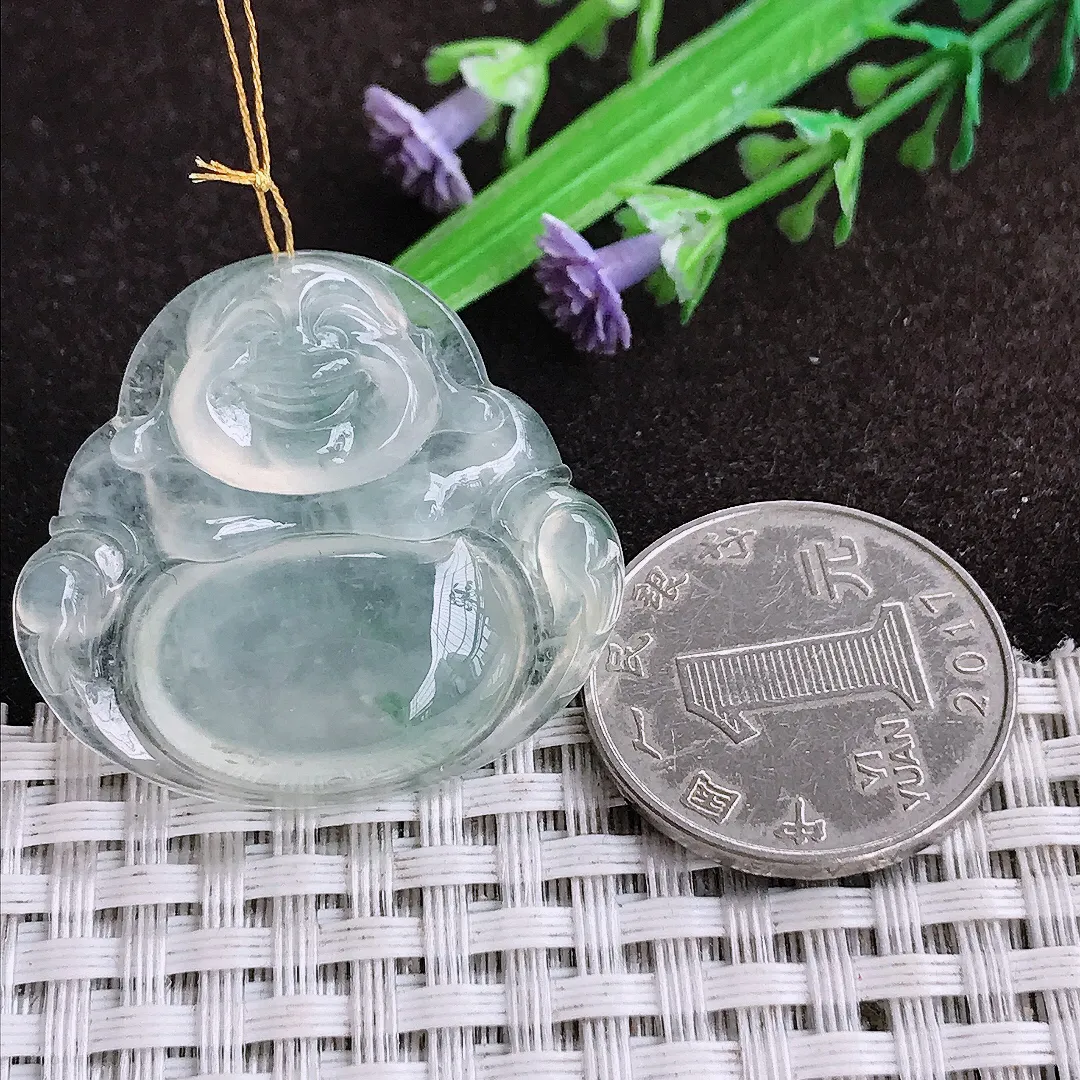 自然光31.6/34.5/6.2老坑冰种起光佛公吊坠翡翠玉佛坠挂件百搭