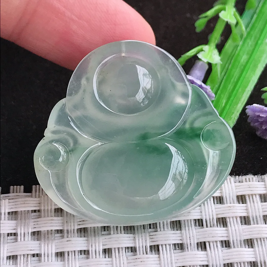 自然光32.3/35.2/5.9老坑冰种果冻胶冰飘花佛公吊坠翡翠玉佛挂件百搭