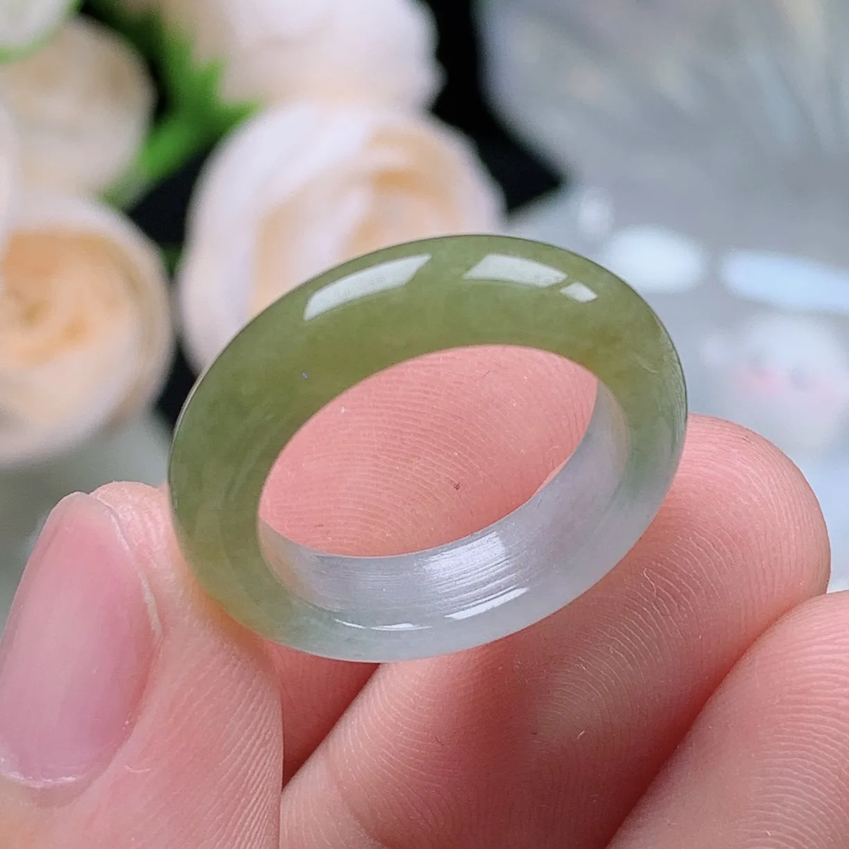 缅甸翡翠老坑种翡翠水润半山水飘黄翡戒指玉指环  水润通透 尺寸：16.7-5.5-3.6mm 12-