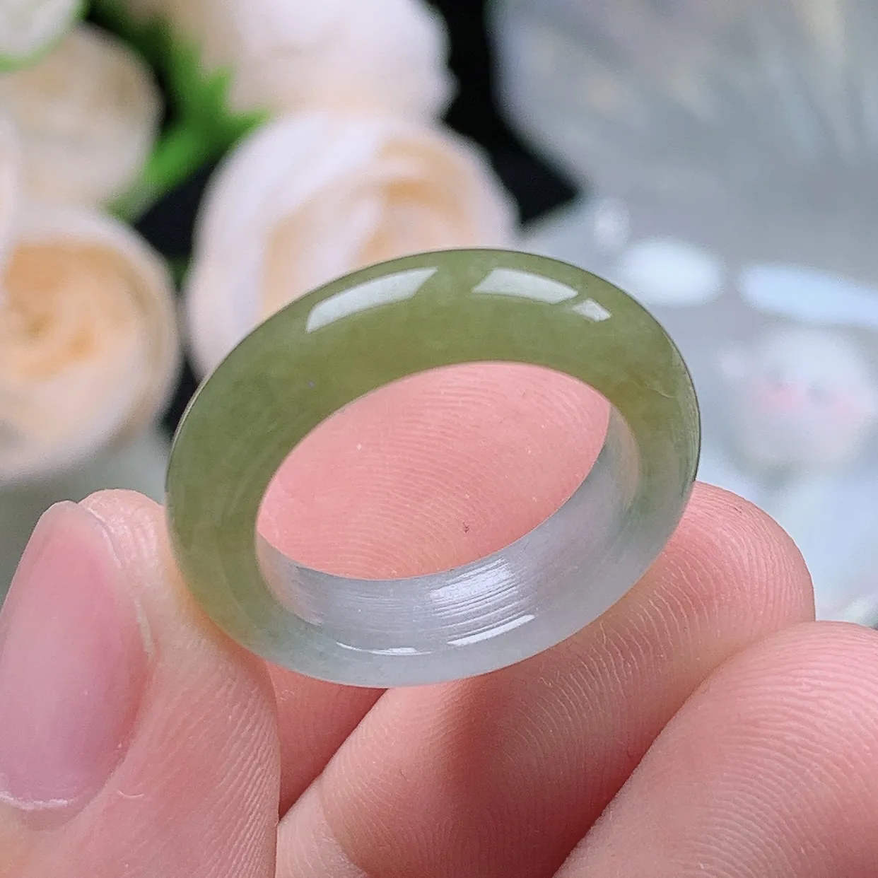 缅甸翡翠老坑种翡翠水润半山水飘黄翡戒指玉指环  水润通透 尺寸：16.7-5.5-3.6mm 12-13号圈口1S