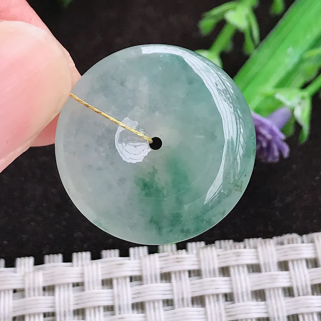 自然光23.1/5.5老坑冰胶果冻飘花小平安扣吊坠翡翠玉坠挂件百搭