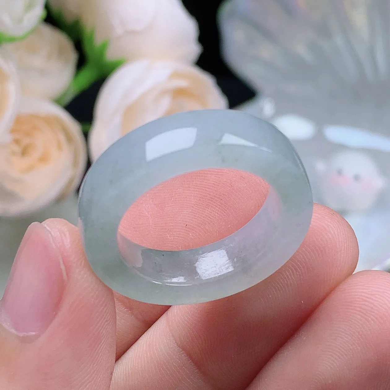 缅甸翡翠老坑种翡翠水润起胶半山水方戒指玉指环  水润通透 尺寸：19.2-6.5-4.3mm 21-22号圈口1S