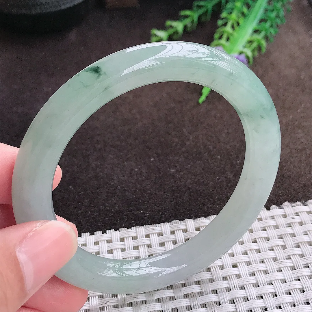 自然光55.5/9.3/9.5老坑冰胶果冻飘花圆条手镯翡翠玉镯美人镯