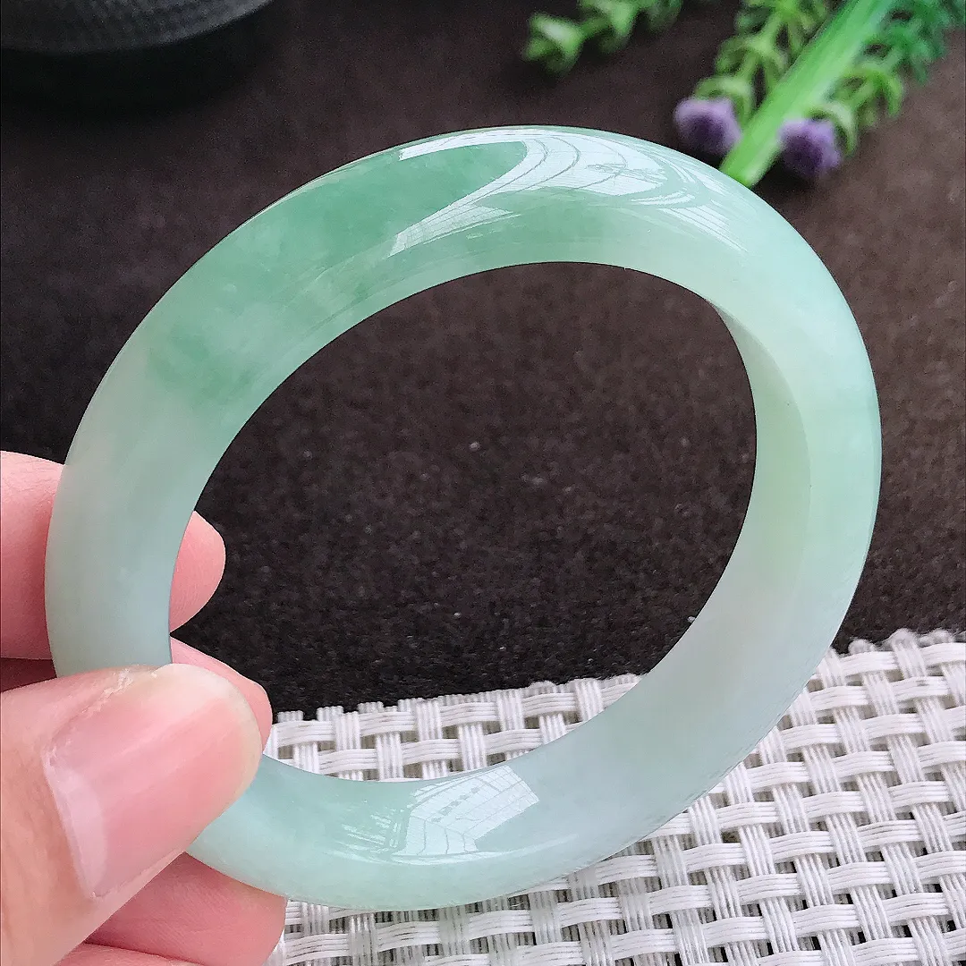 自然光54.5/12.1/9老坑冰胶水灵冰飘花手镯宽边翡翠玉镯美人镯