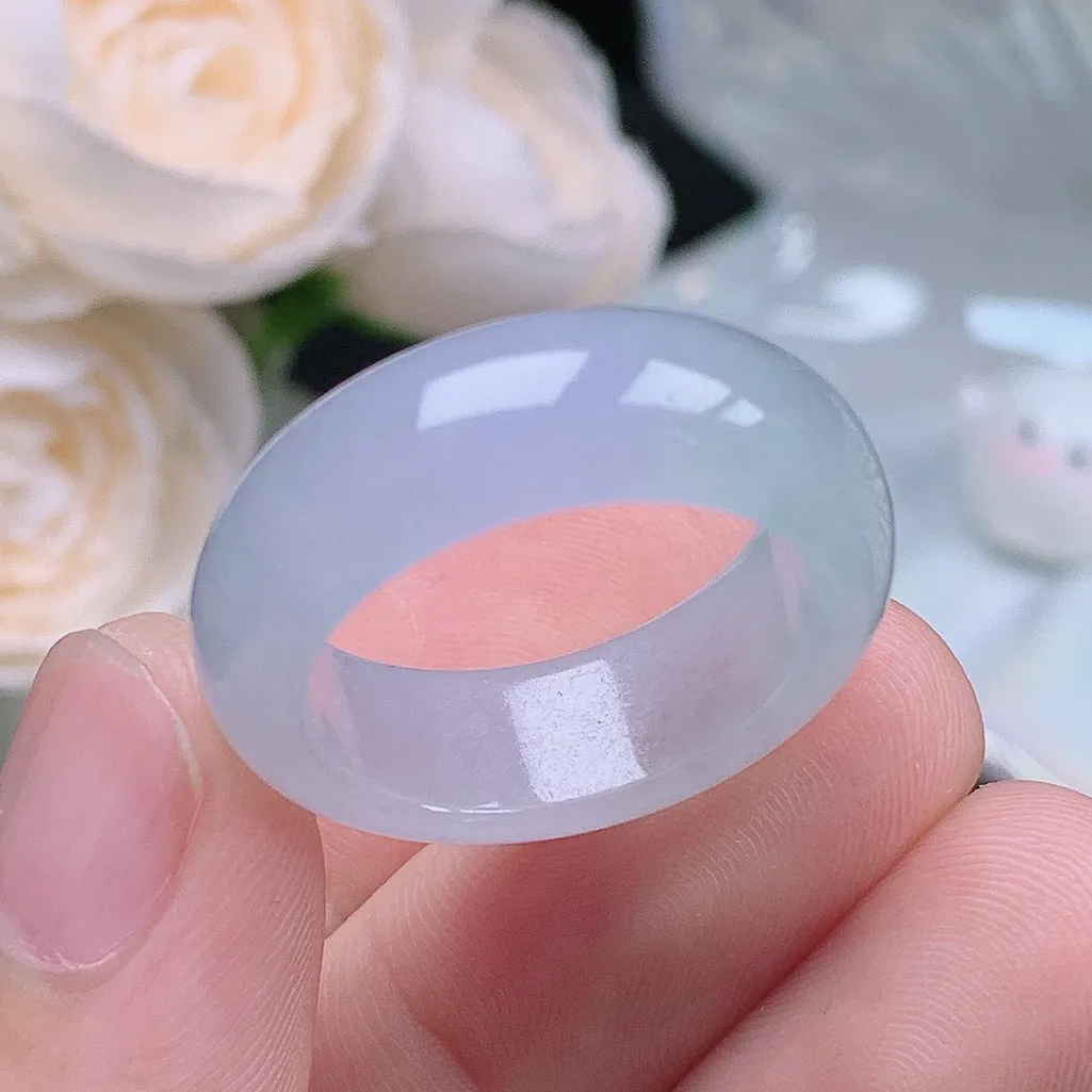 缅甸翡翠老坑冰种翡翠水润起胶轮胎紫罗兰戒指玉指环  水润通透 尺寸：19.4-8-4.1mm 21号圈口1S