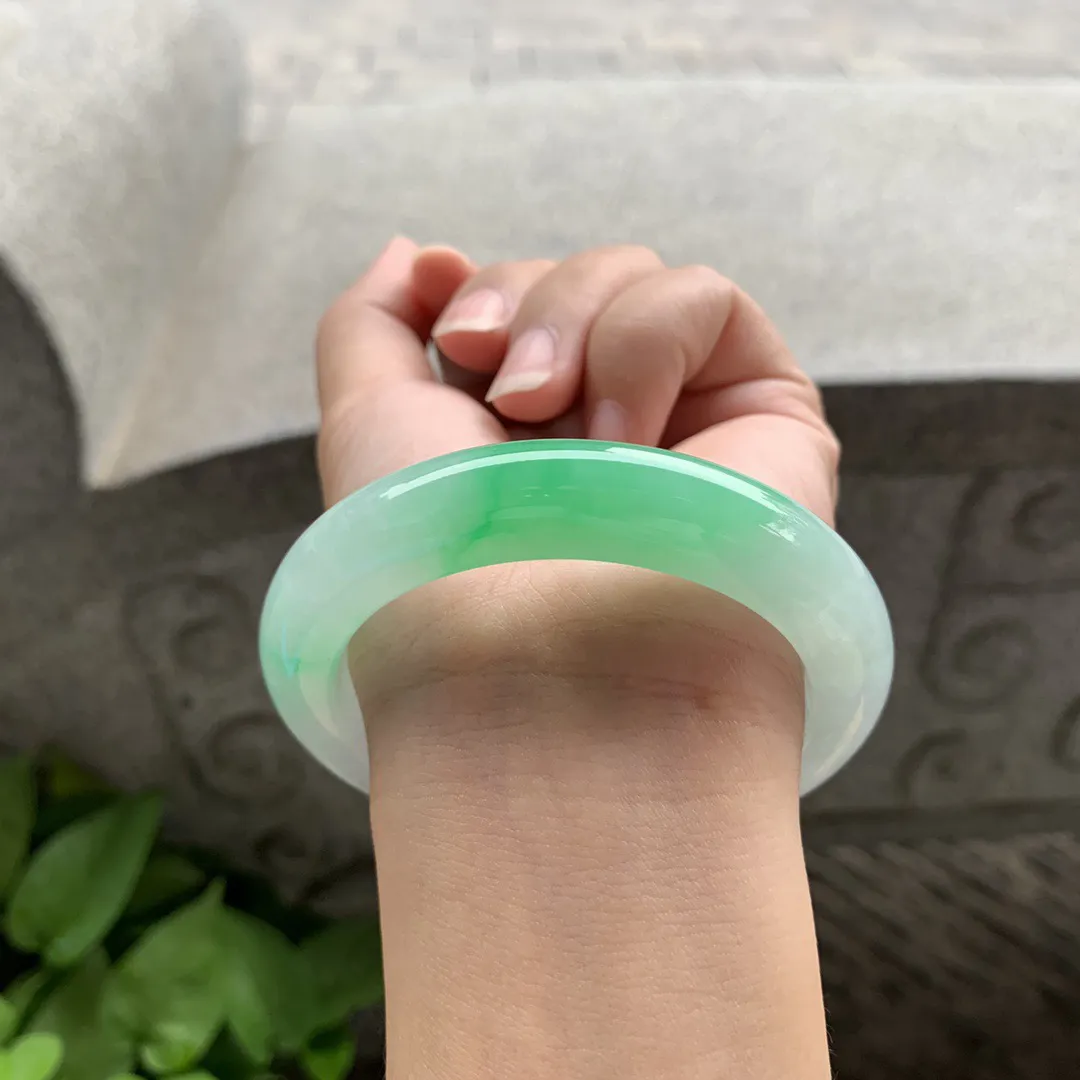 圈口 55.4-11.8-9.9【冰阳绿正圈手镯】正圈55 56可戴