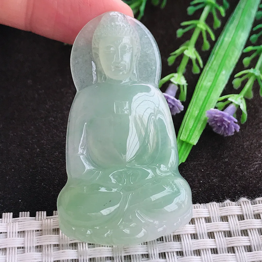 自然光55.8/32.4/5.2老坑冰透起胶冰晴绿大日如来佛吊坠翡翠玉坠挂件百搭