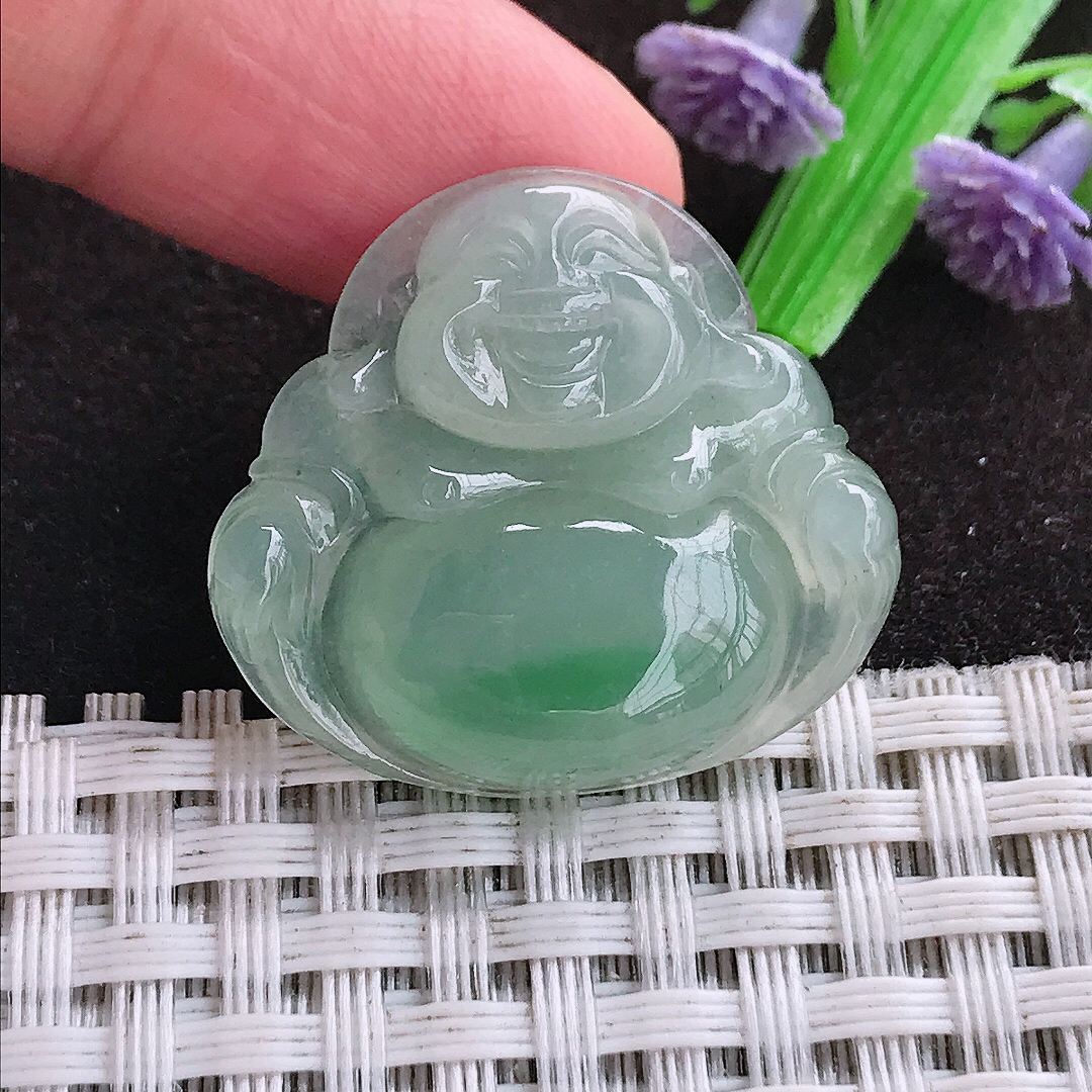 自然光25.9/28.5/5.6老坑冰润起胶飘绿佛公吊坠翡翠玉坠挂件百搭