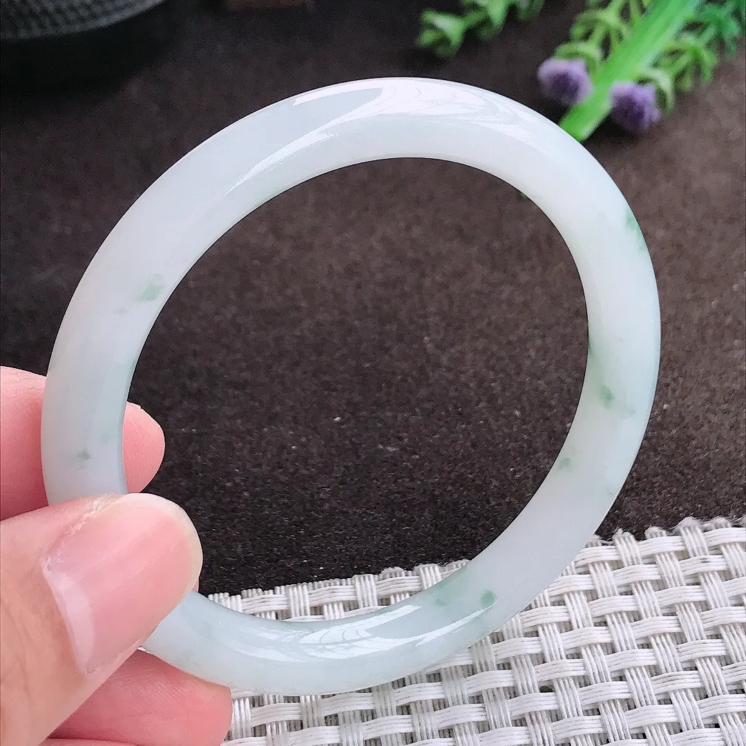 自然光55/8.5/7.6老坑冰胶水灵飘花圆条手镯翡翠玉镯美人镯