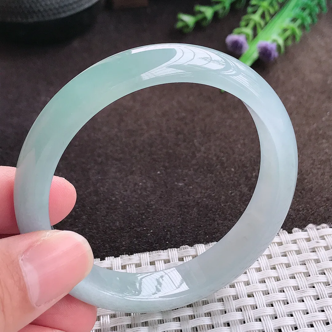 自然光56.5/12.8/7.2老坑冰胶水灵天空蓝手镯宽边翡翠玉镯美人镯