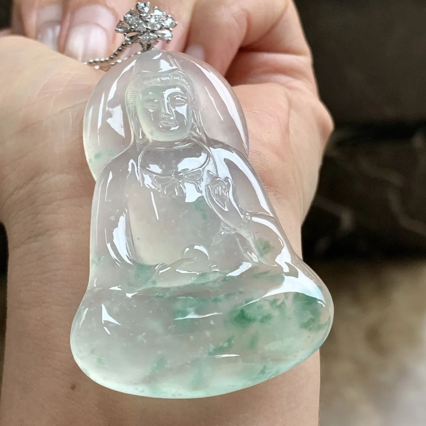 金钻镶嵌冰种绿花观音^_^冰透