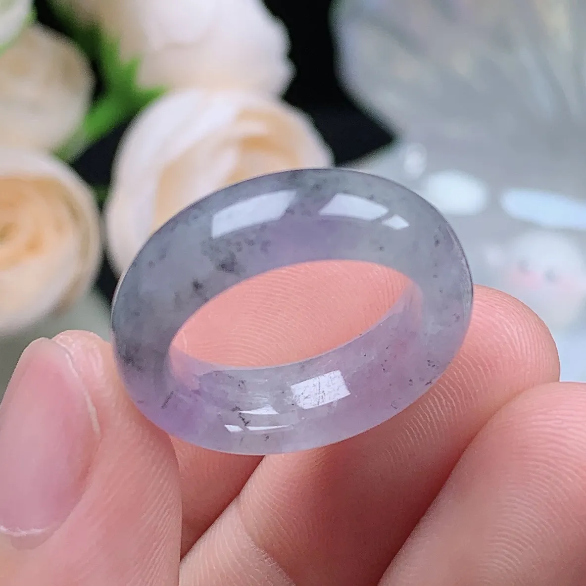 缅甸翡翠老坑冰种翡翠水润起胶冰紫乌鸡戒指玉指环  水润通透 尺寸：16.8-7.3-4mm 13-14号圈口1S