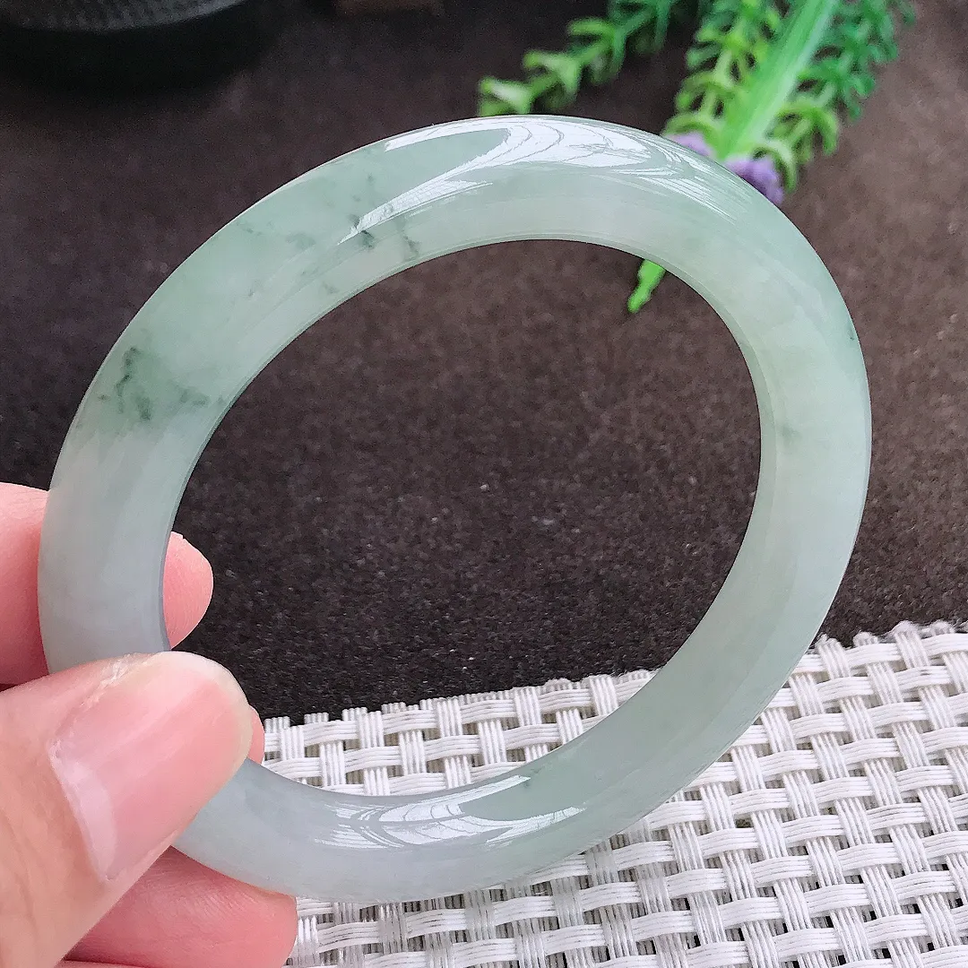 自然光55.5/9.3/9.5老坑冰胶果冻飘花圆条手镯翡翠玉镯美人镯