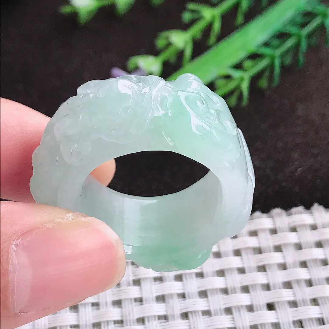 自然光21.3/13.3/8.3老坑秀气冰润龙头扳指翡翠玉环戒指