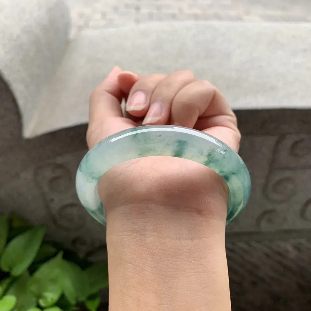 圈口 57.8-11.7-8.5   【冰种飘花正圈手镯】正圈57 58可戴