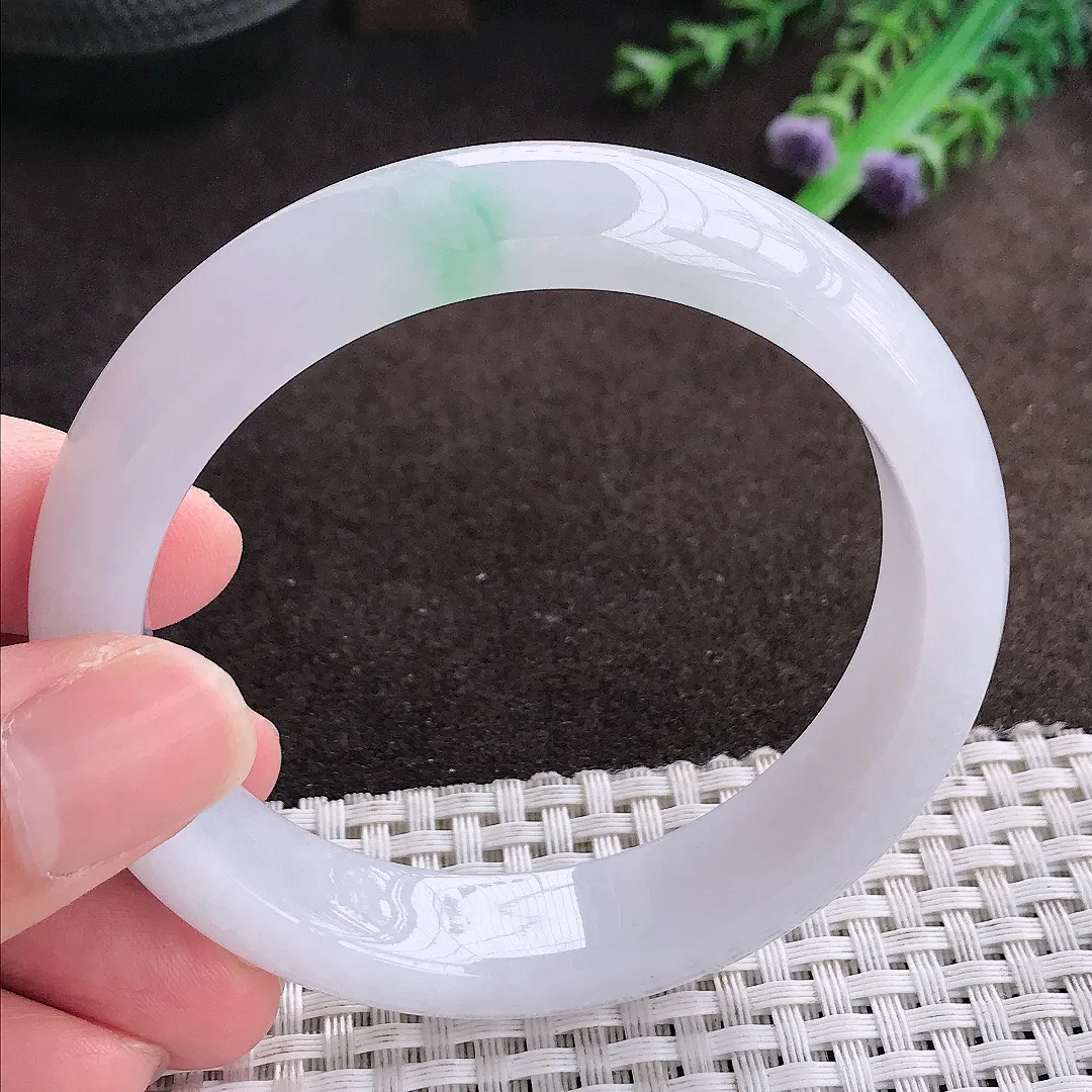 自然光57.5/13.3/8.2老坑冰润水灵淡紫色手镯宽边翡翠玉镯美人镯