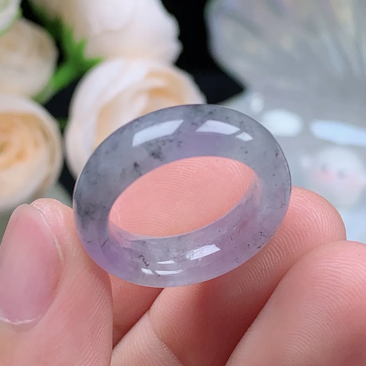 缅甸翡翠老坑冰种翡翠水润起胶冰紫乌鸡戒指玉指环  水润通透 尺寸：16.8-7.3-4mm 13-14号圈口1S