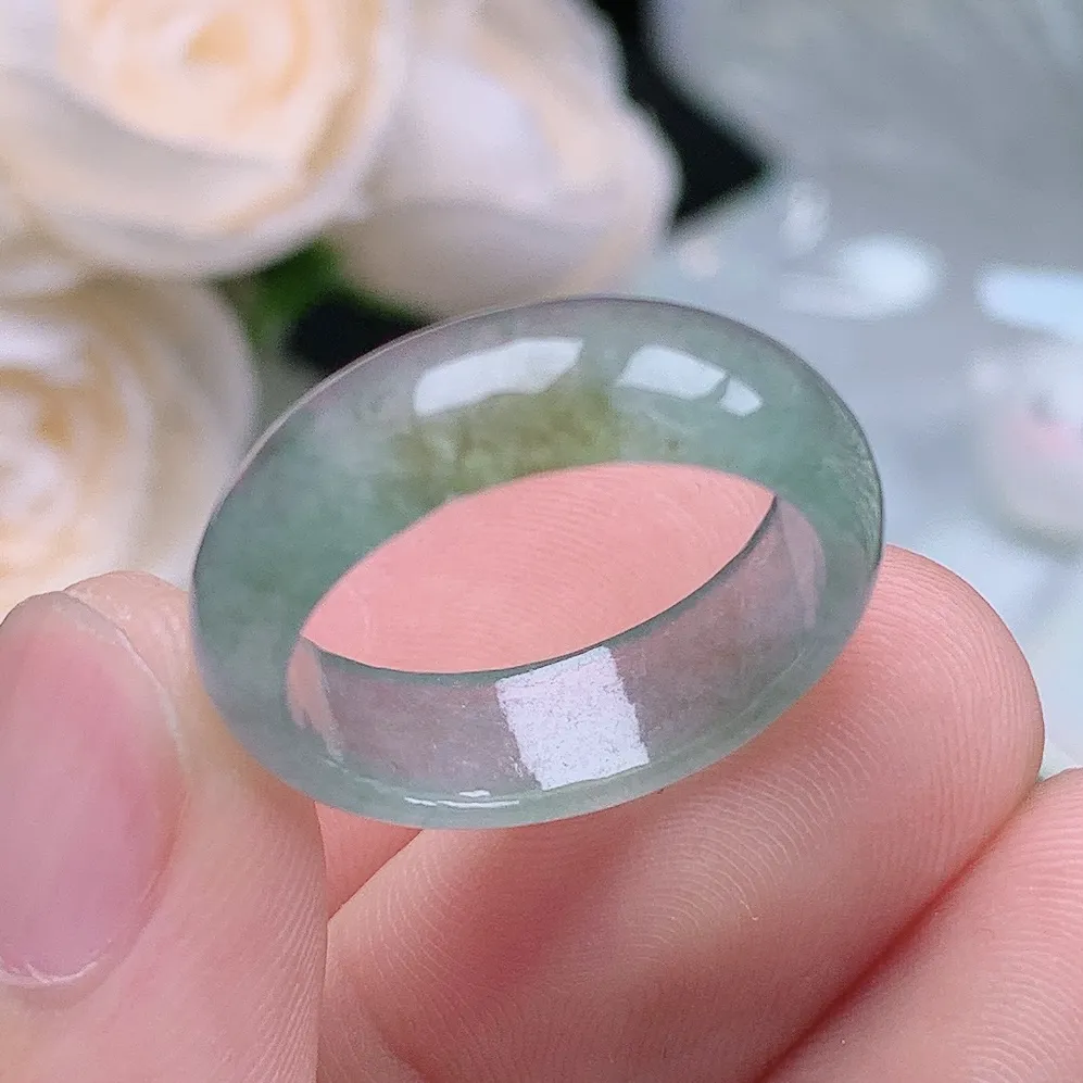 缅甸翡翠老坑种翡翠水润晴底飘黄戒指玉指环  水润通透 尺寸：18.4-6.3-2.7mm 18号圈口1S