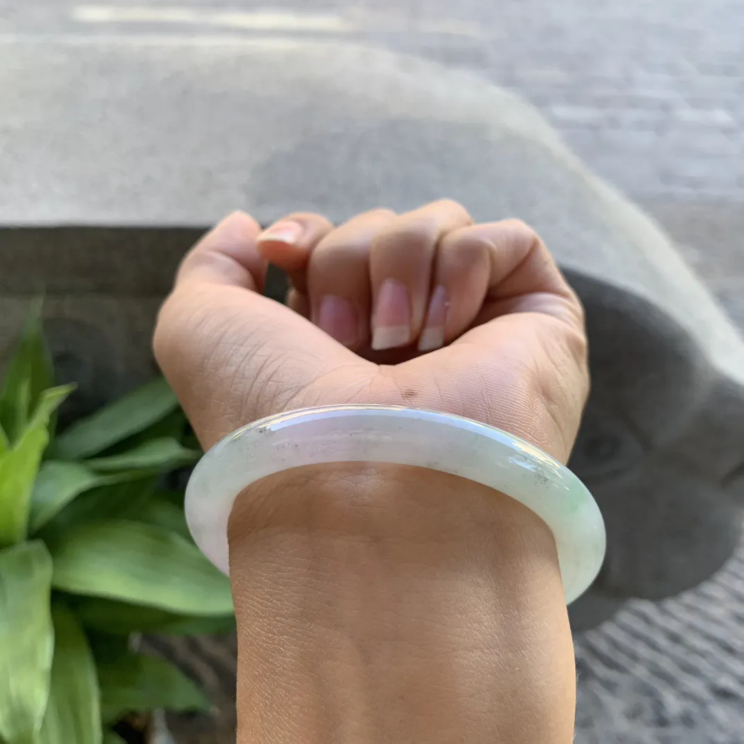 小圈口53.7-7.8  【乌鸡飘绿圆条手镯】圆条53 54可戴