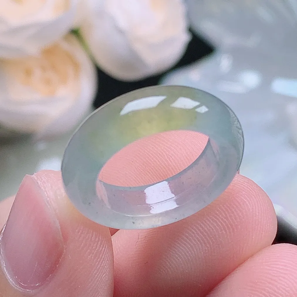 缅甸老坑冰种翡翠水润起胶冰黄翡戒指玉指环  水润通透 尺寸：15.2-5.7-3.7mm 8-9号圈口1S