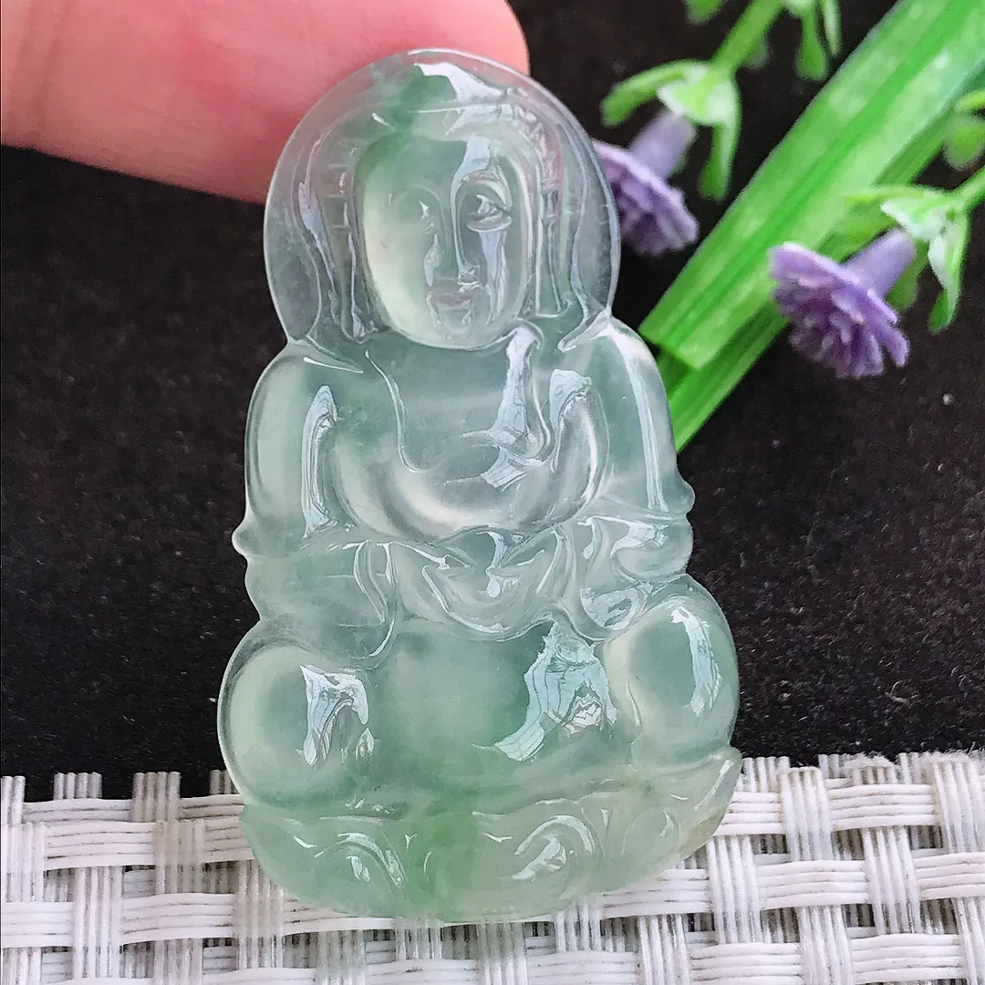 自然光44.7/27.2/4.4老坑冰种果冻胶冰晴小观音吊坠翡翠玉坠挂件百搭
