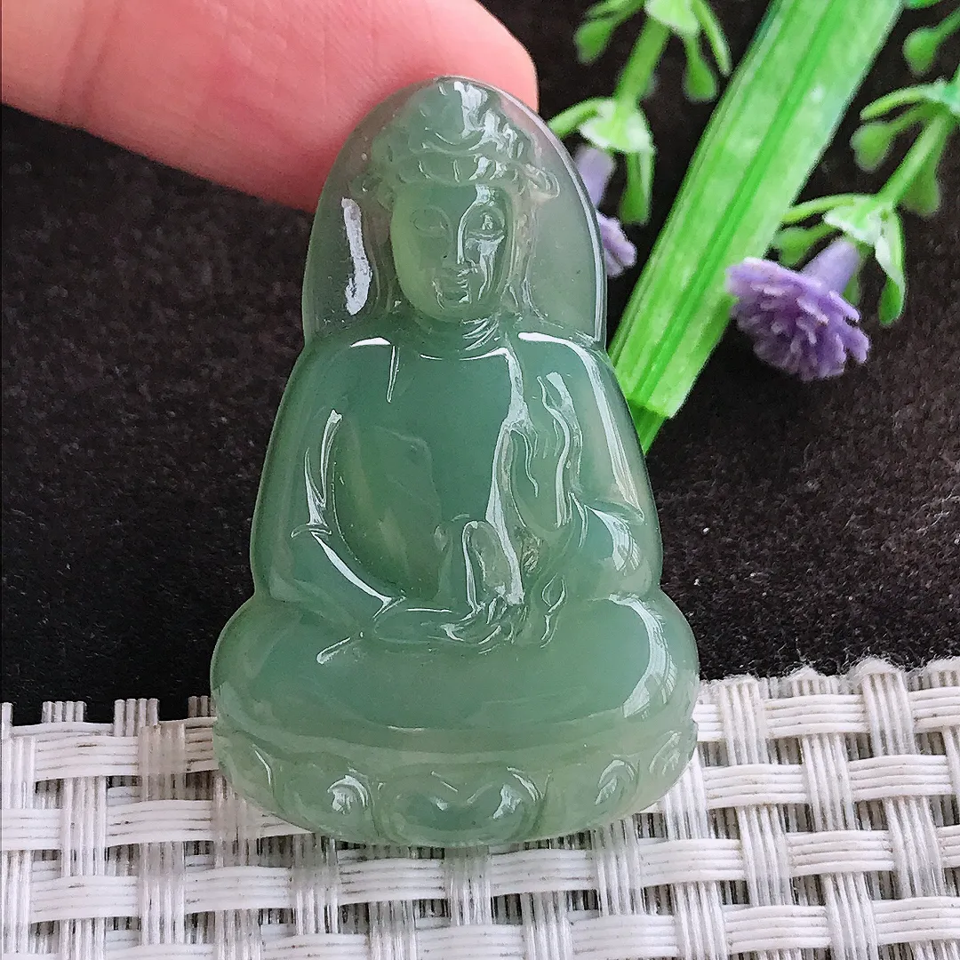 自然光42.3/26.8/5.2老坑冰胶水灵满绿素衣观音吊坠翡翠玉坠挂件百搭