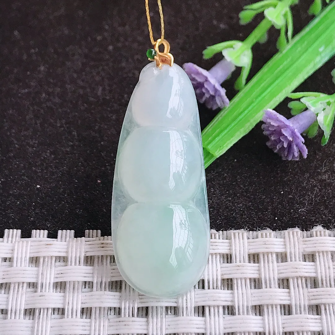 自然光35.6/14.5/5.1老坑18k金镶嵌秀气四季豆吊坠翡翠福豆玉坠挂件百搭