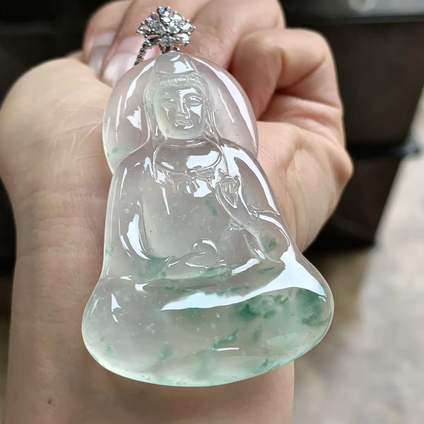 金钻镶嵌冰种绿花观音^_^冰透