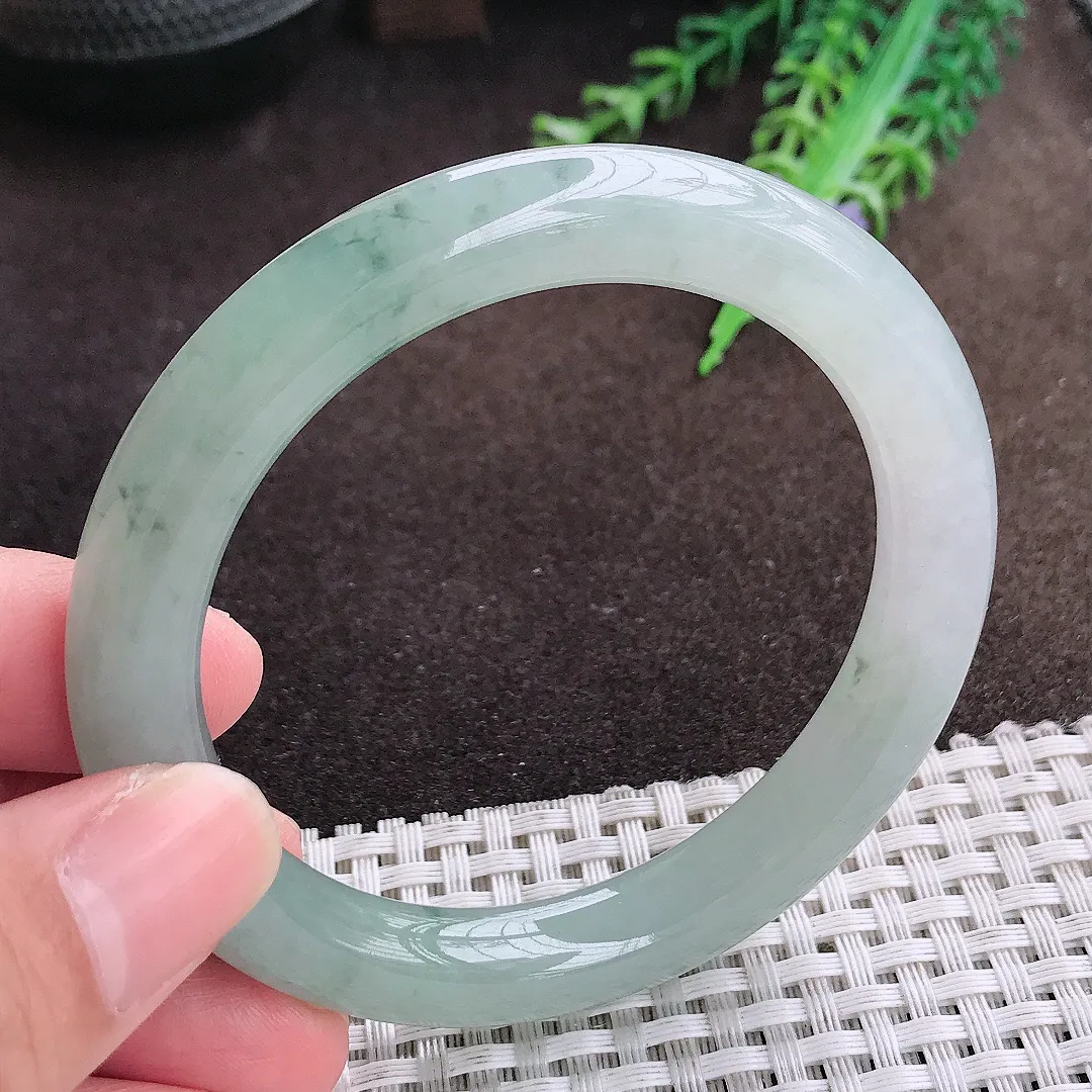 自然光55.5/9.3/9.5老坑冰胶果冻飘花圆条手镯翡翠玉镯美人镯