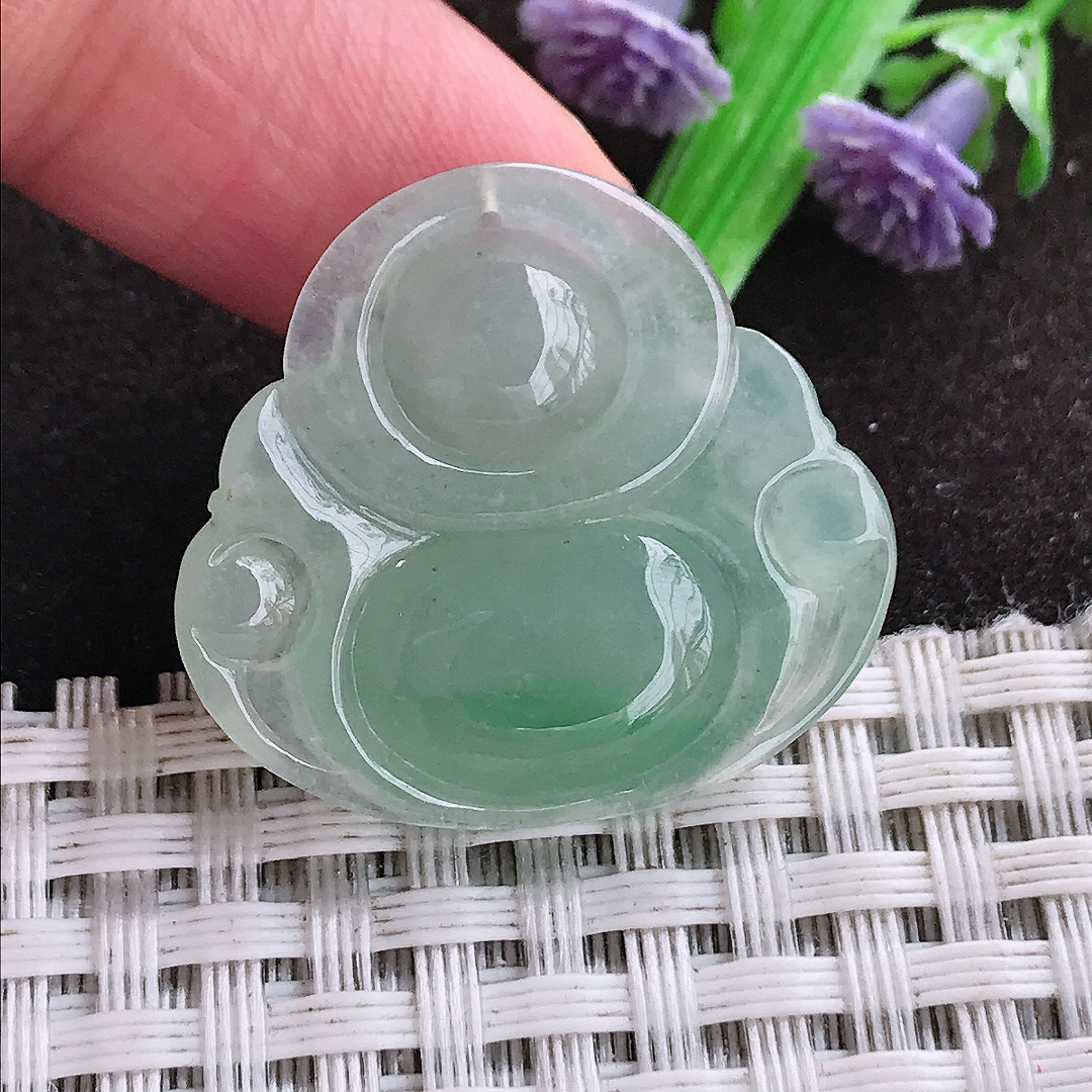 自然光25.9/28.5/5.6老坑冰润起胶飘绿佛公吊坠翡翠玉坠挂件百搭