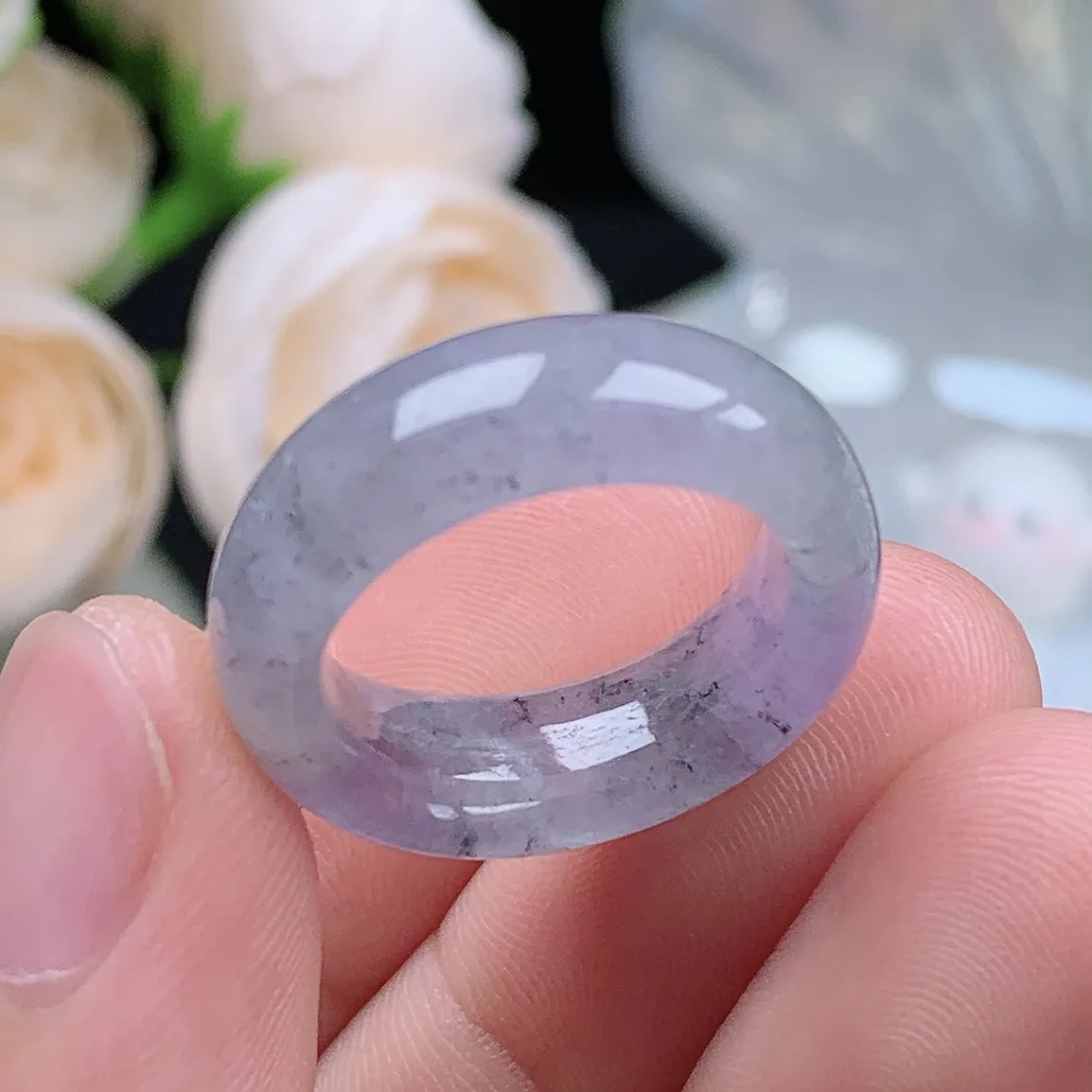 缅甸翡翠老坑冰种翡翠水润起胶冰紫乌鸡戒指玉指环  水润通透 尺寸：16.8-7.3-4mm 13-14号圈口1S