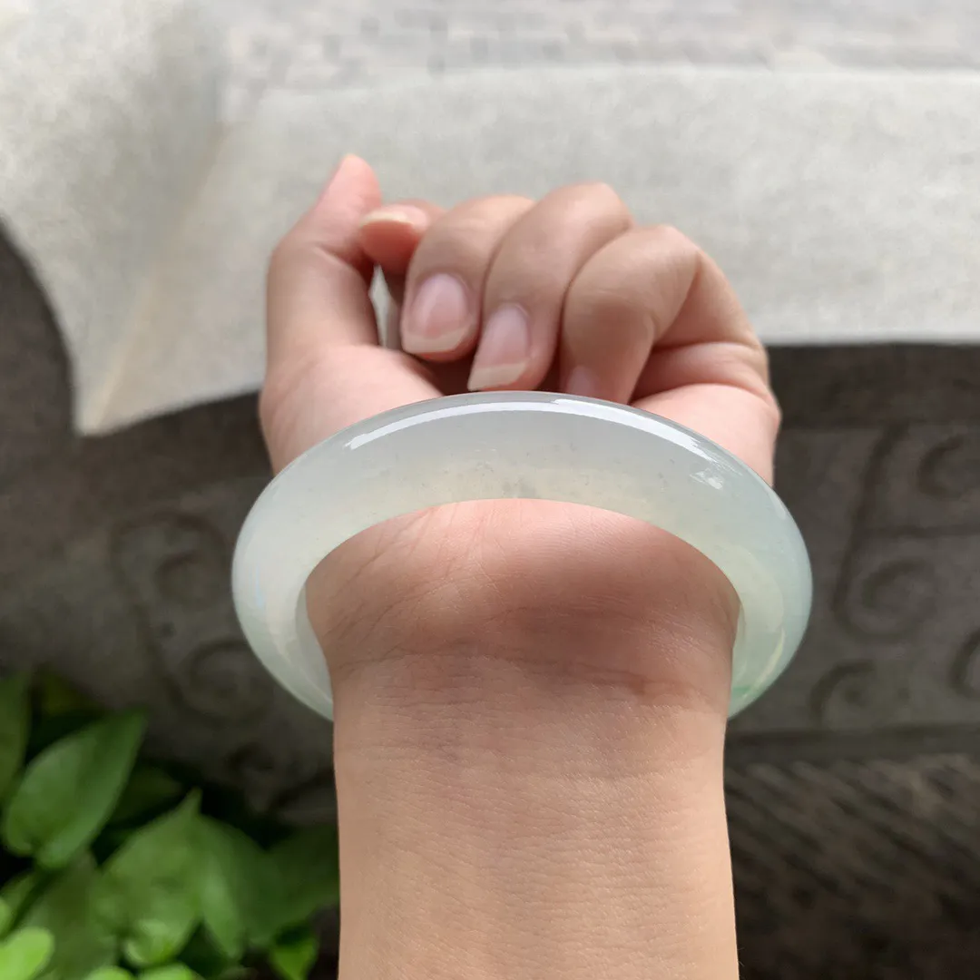 圈口 57.4-12.5-8.9【冰种飘绿正圈手镯】正圈57 58可戴