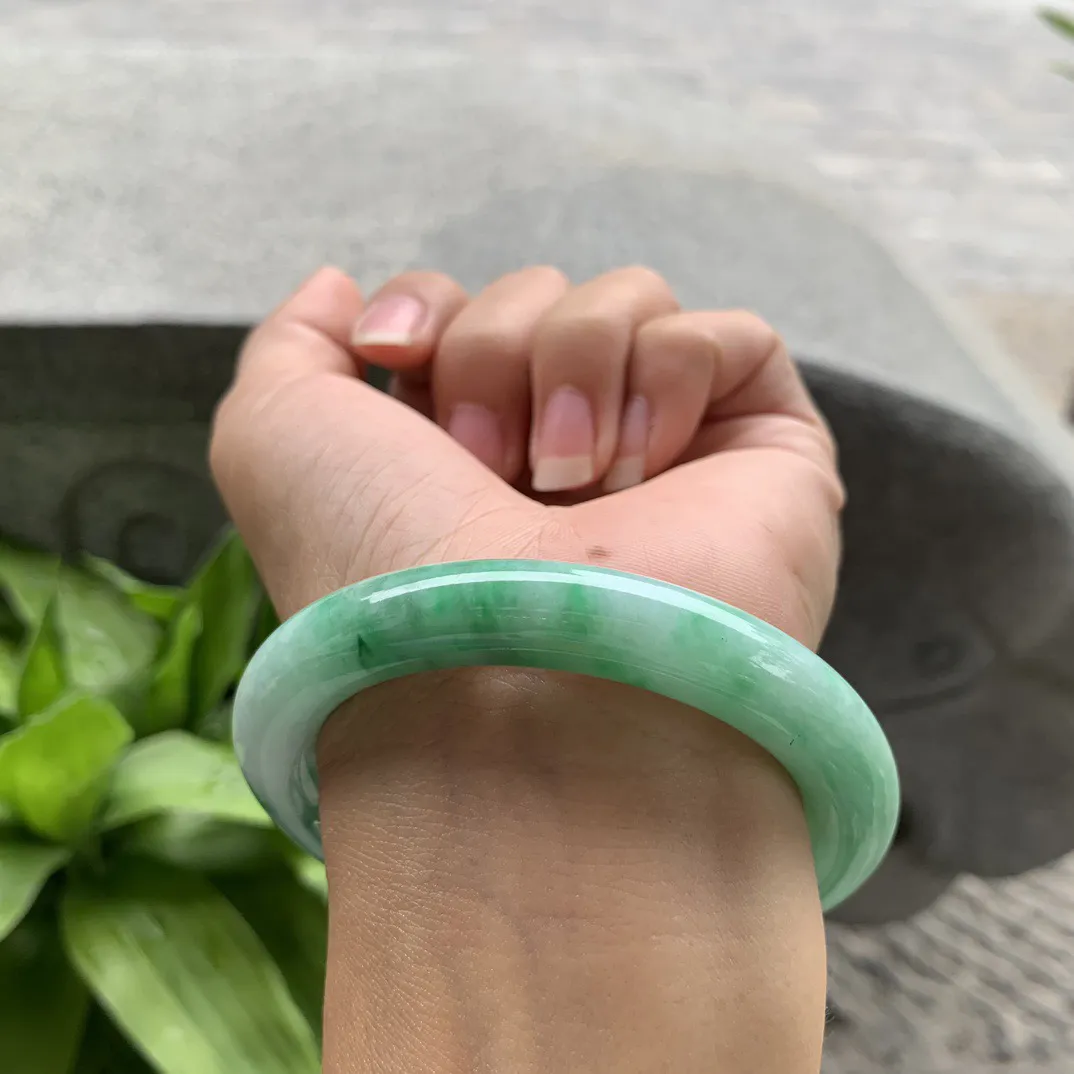 圈口55.3-9.9 【飘绿圆条手镯】圆条55 56可戴