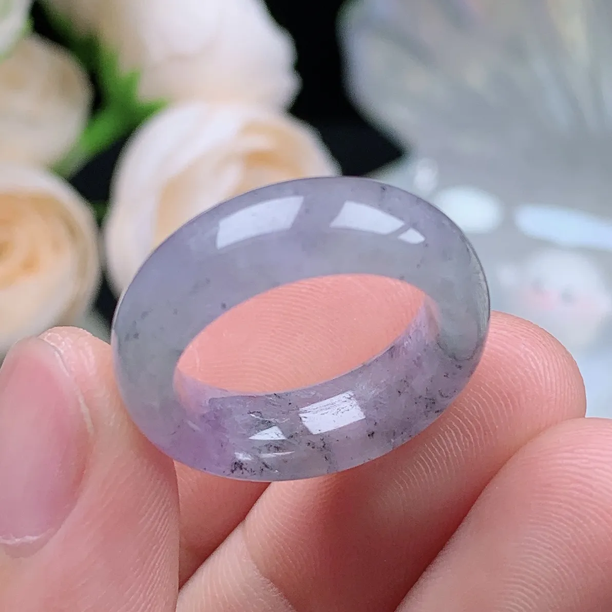 缅甸翡翠老坑冰种翡翠水润起胶冰紫乌鸡戒指玉指环  水润通透 尺寸：16.8-7.3-4mm 13-14号圈口1S