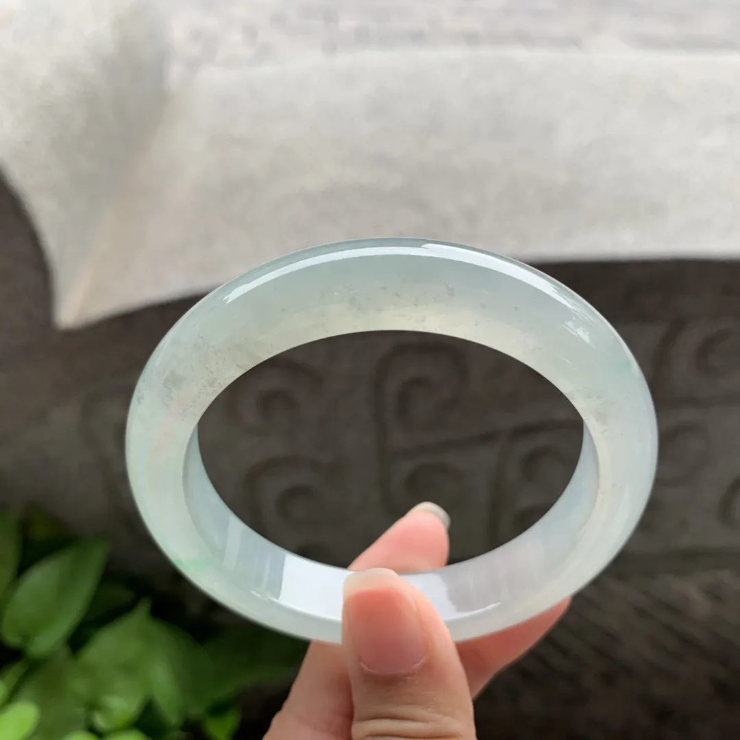 圈口 57.4-12.5-8.9【冰种飘绿正圈手镯】正圈57 58可戴