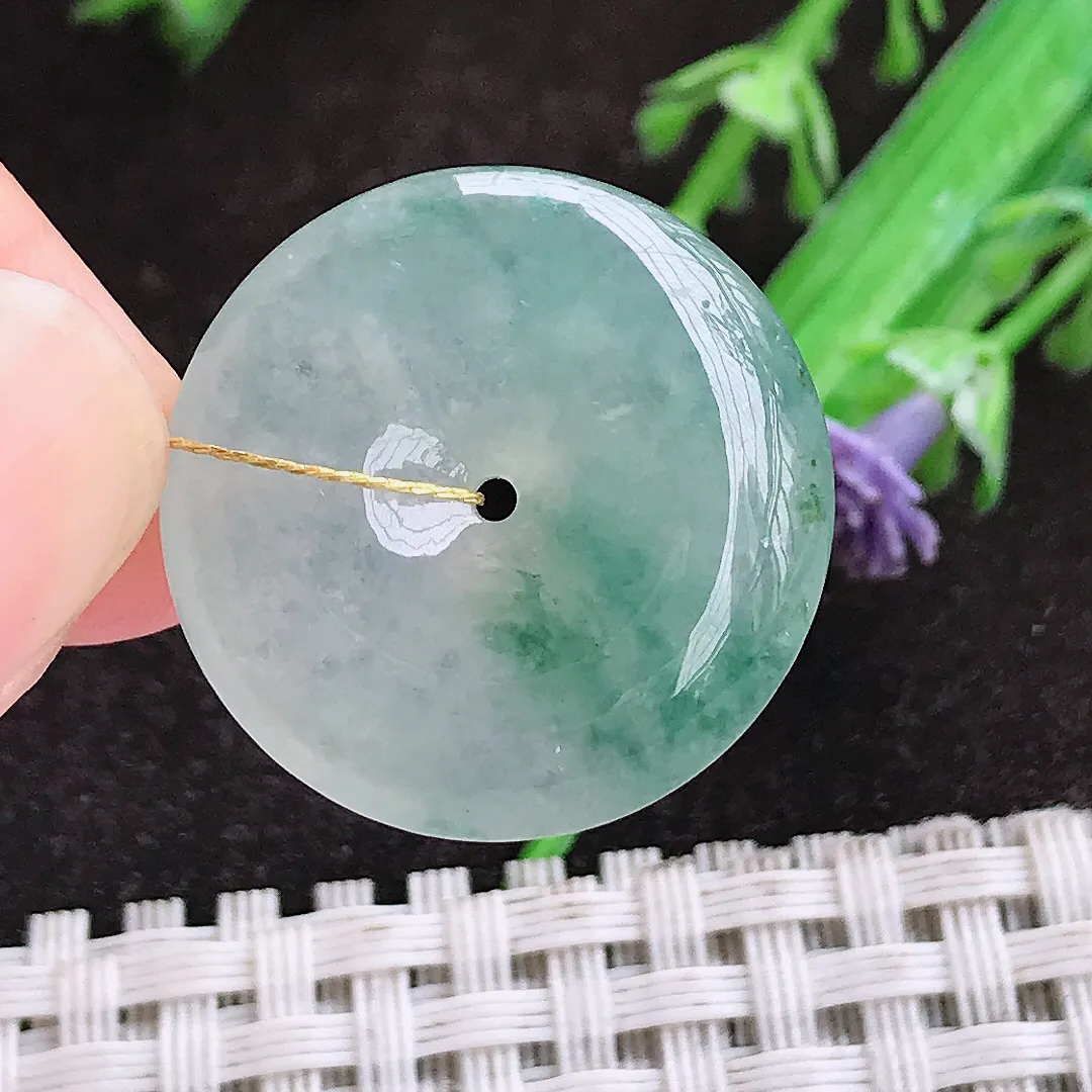 自然光23.1/5.5老坑冰胶果冻飘花小平安扣吊坠翡翠玉坠挂件百搭