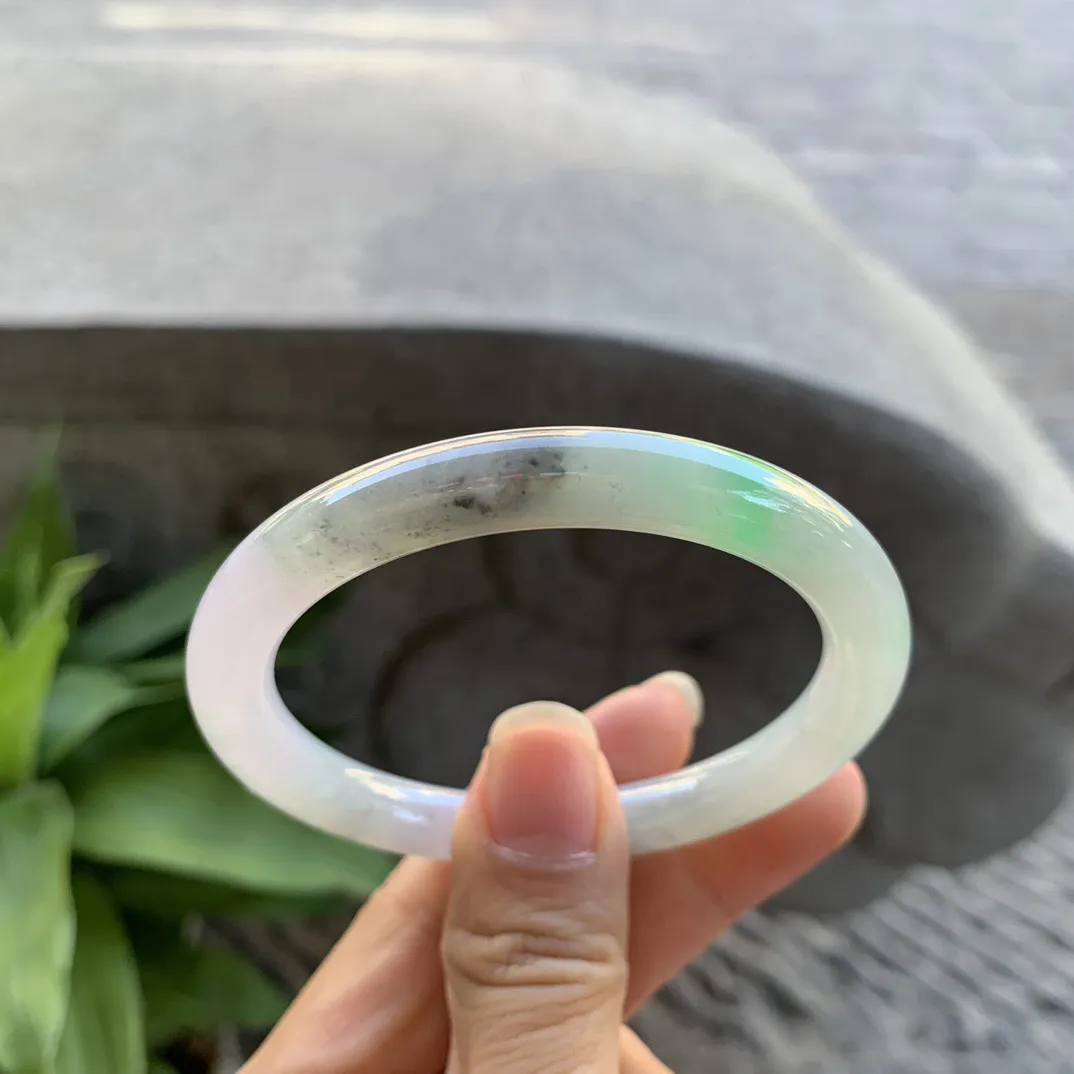 小圈口53.7-7.8  【乌鸡飘绿圆条手镯】圆条53 54可戴