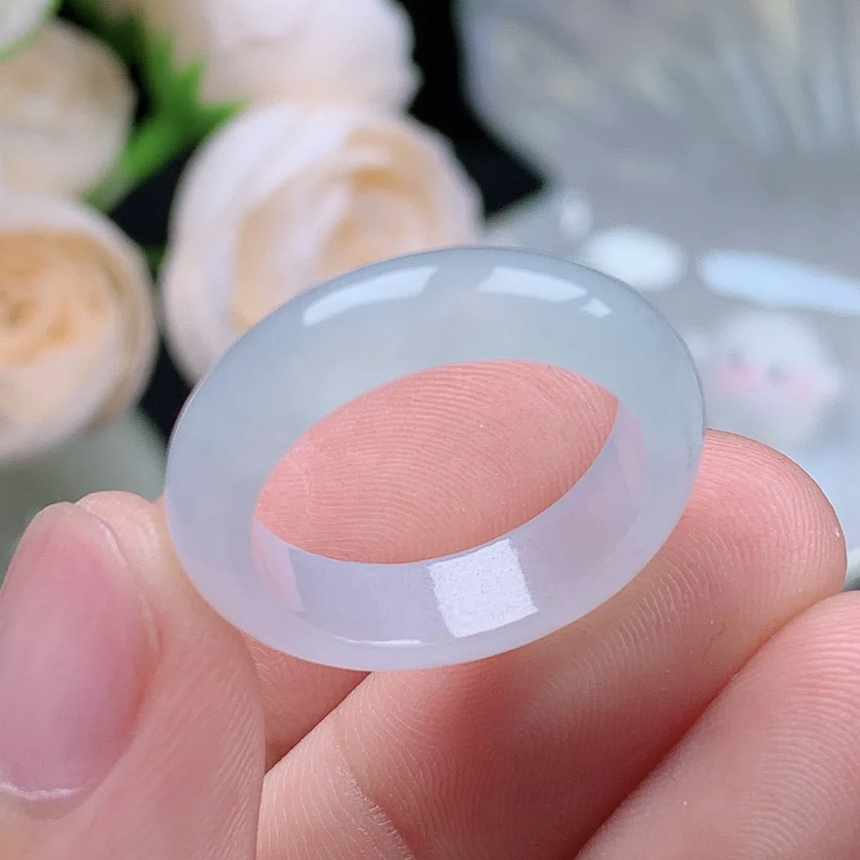 缅甸翡翠老坑种翡翠水润起胶白月光戒指玉指环  水润通透 尺寸：18.1-5.7-3.5mm 17号圈口1S